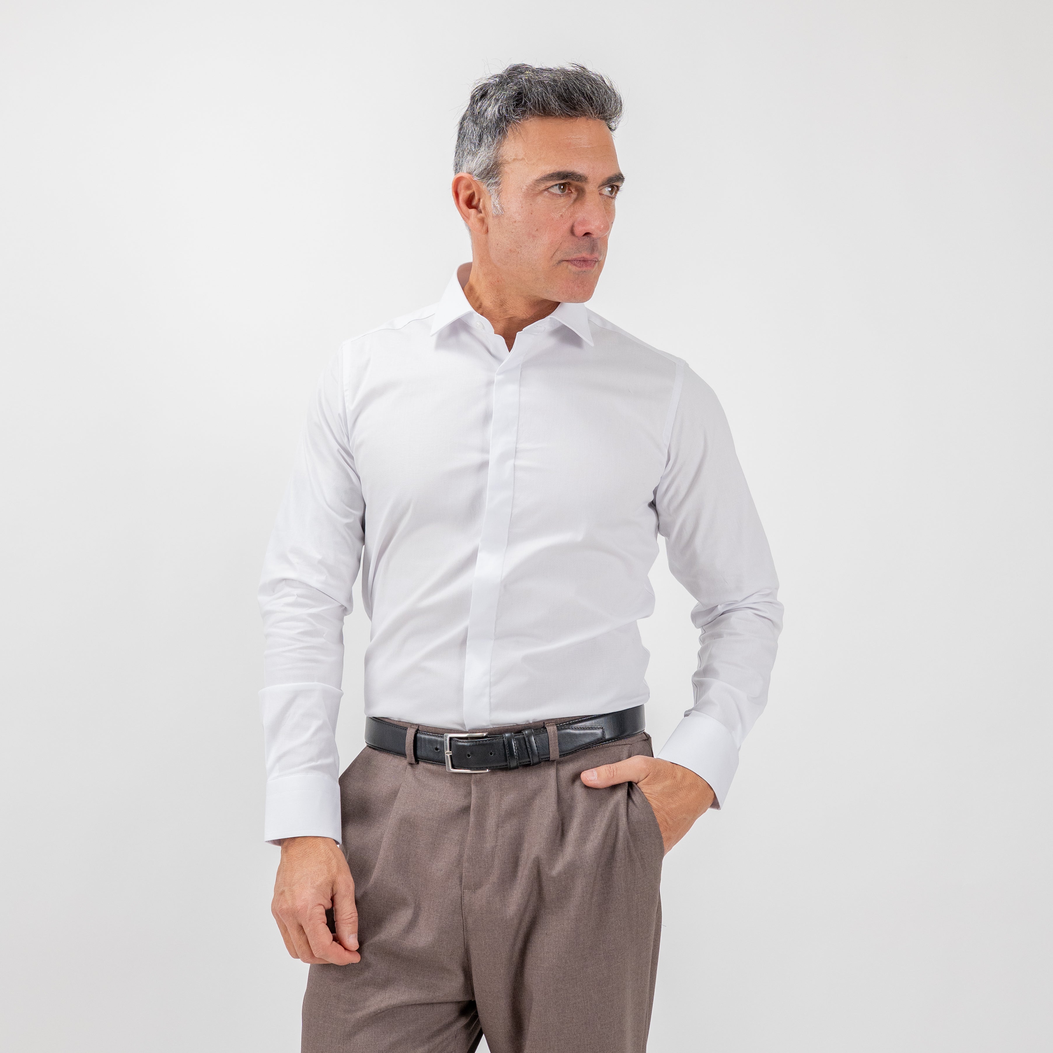 Camicia sartoriale con fintone coperto - Bianco