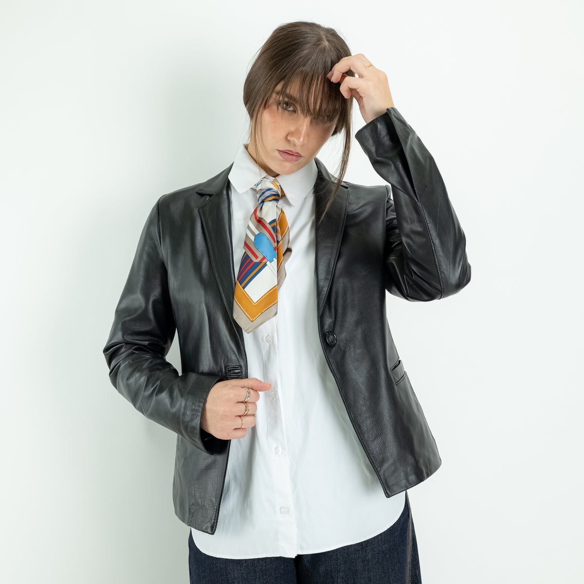 Chaqueta estilo motera para mujer en piel auténtica - Negro
