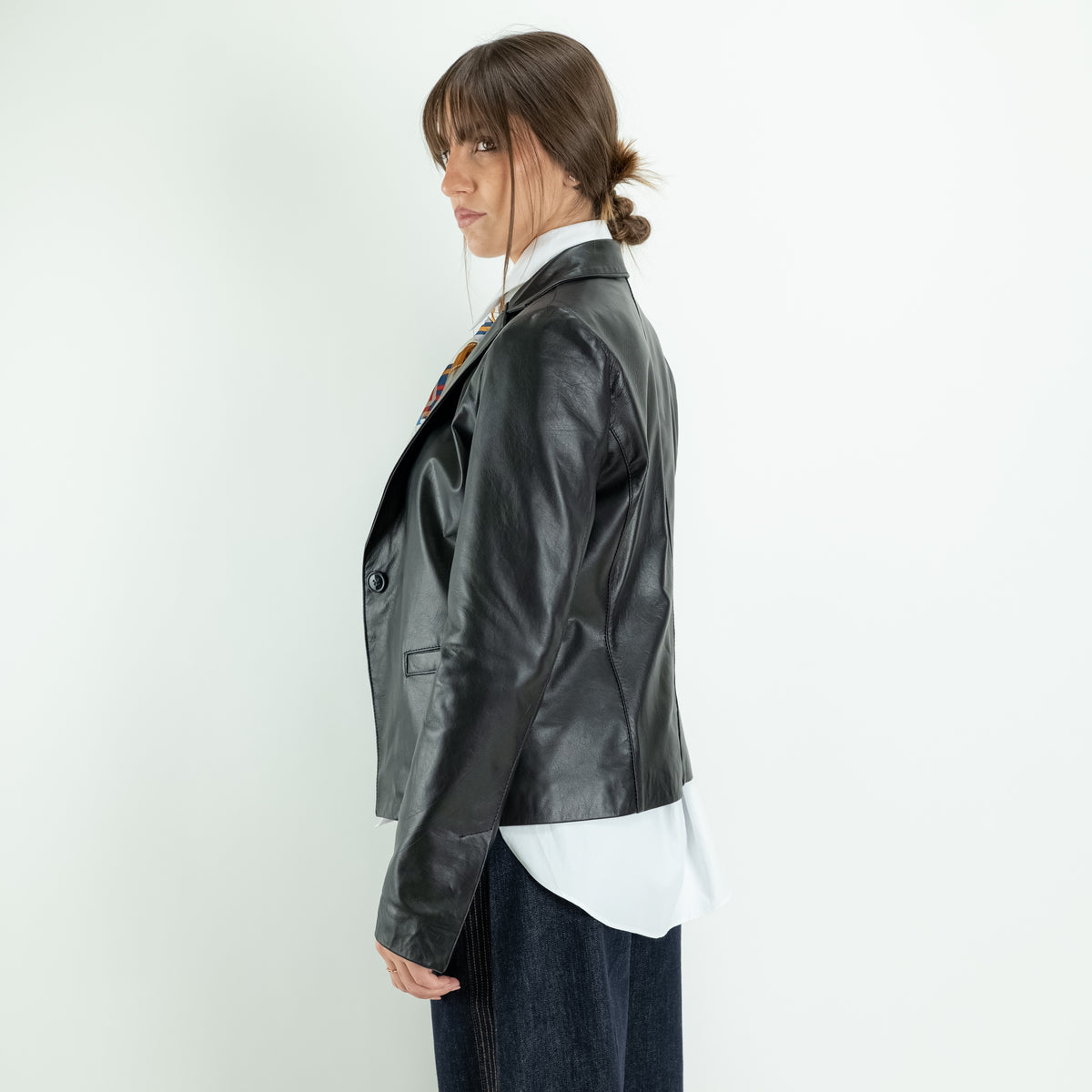 Chaqueta estilo motera para mujer en piel auténtica - Negro