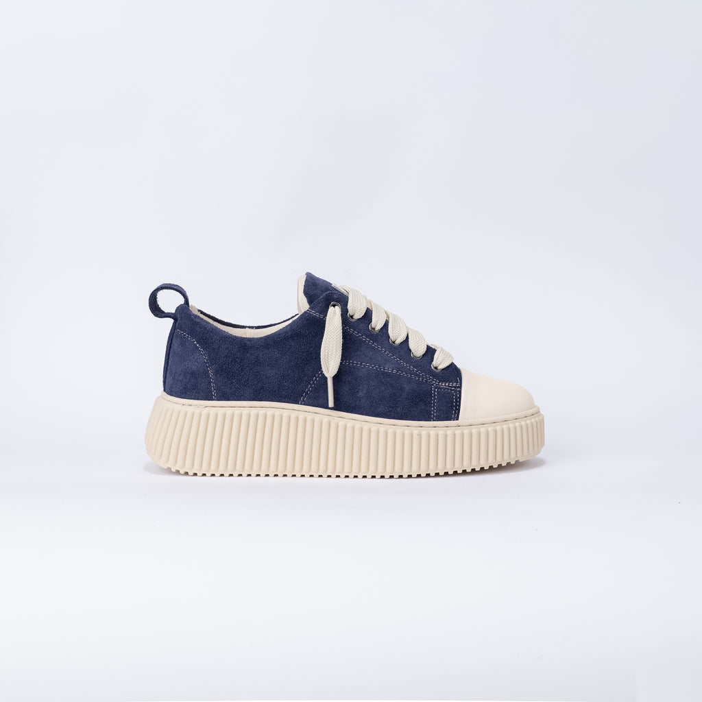 Suede Sneaker with Oversized Laces - Blue