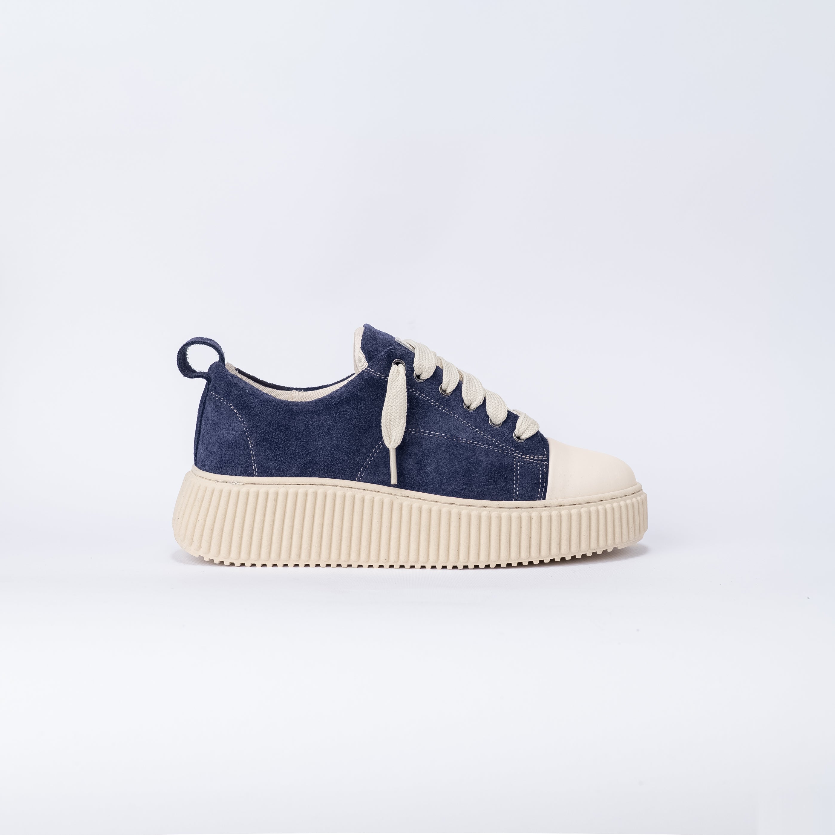 Suede Sneaker with Oversized Laces - Blue