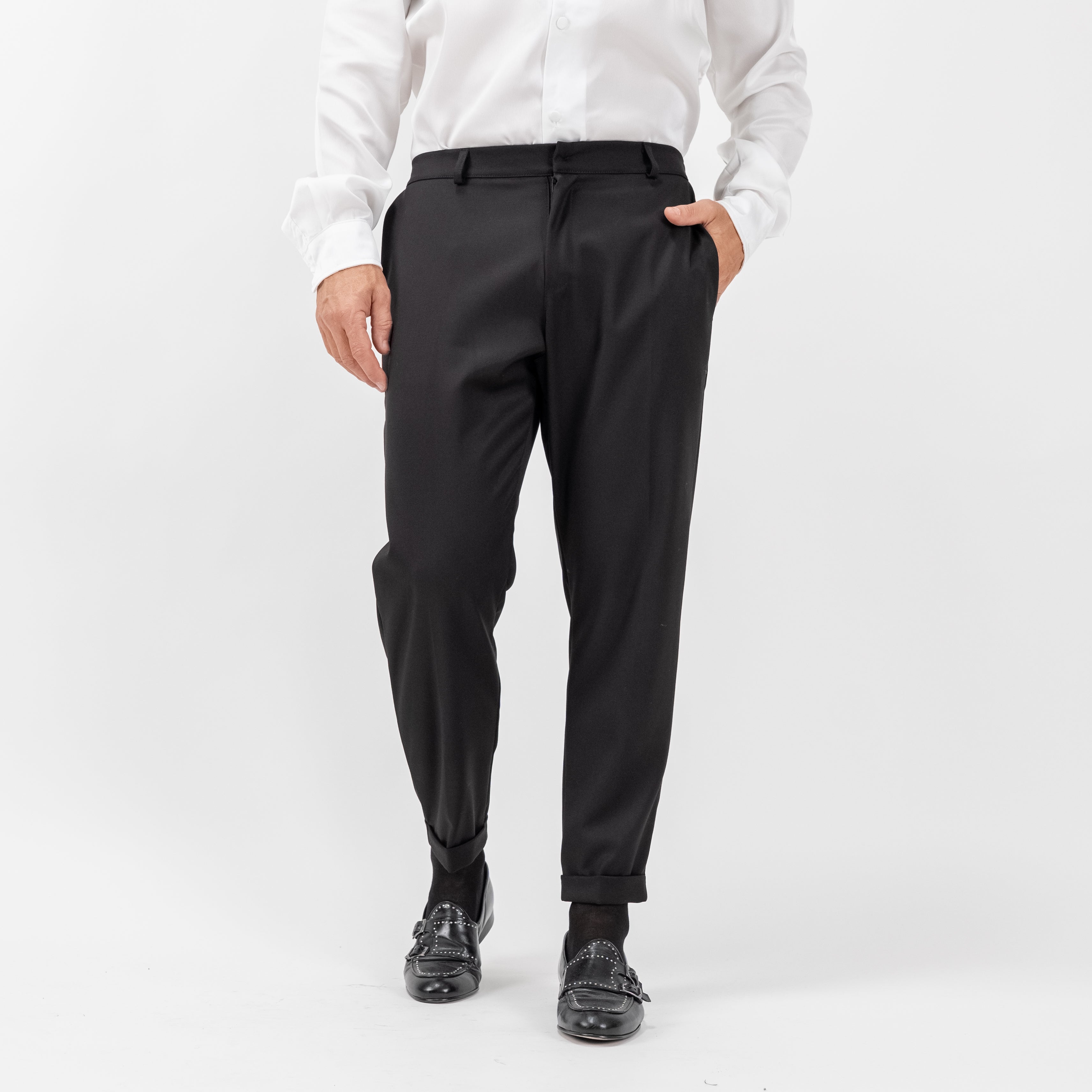 Pantalone classico con bottone coperto -Nero