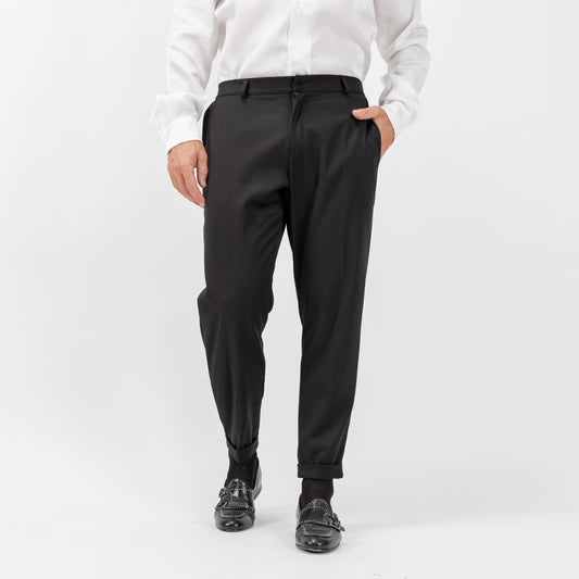 Pantalone classico con bottone coperto -Nero