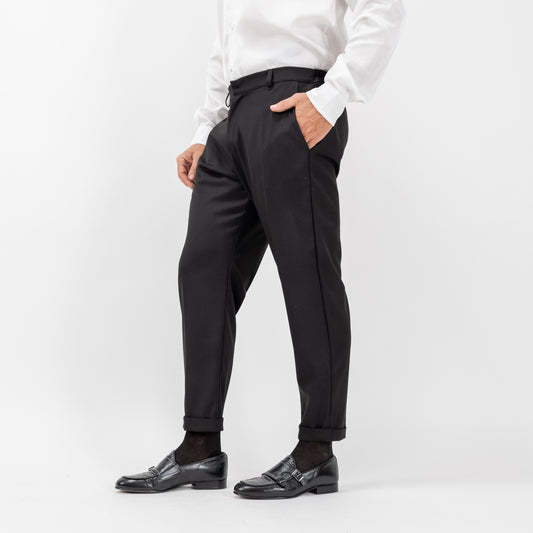 Pantalone classico con bottone coperto -Nero