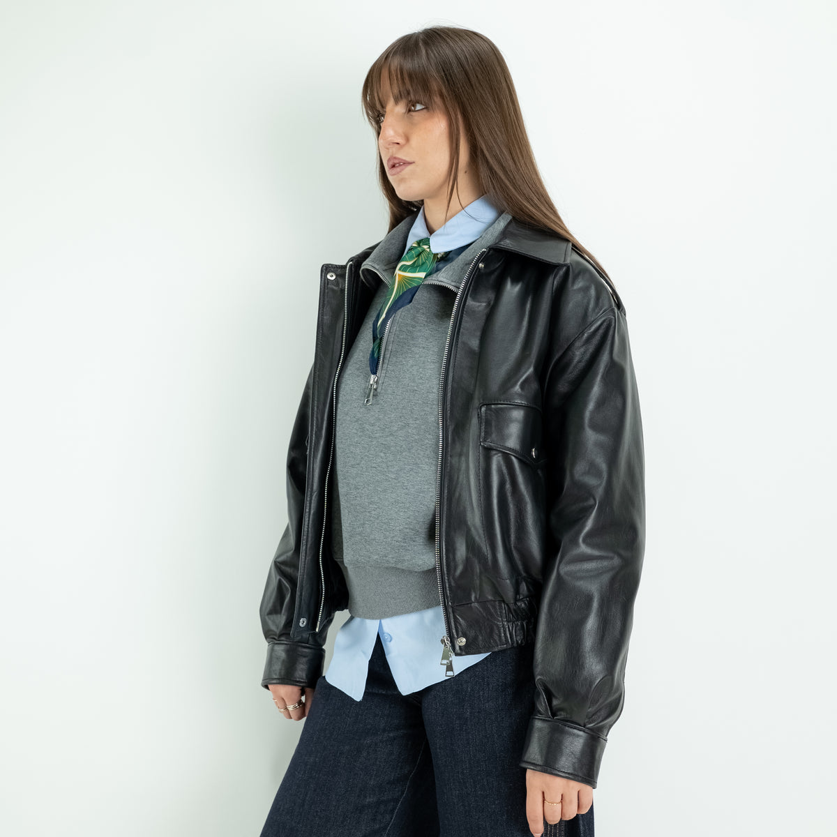 Chaqueta estilo motera para mujer en piel auténtica - Negro