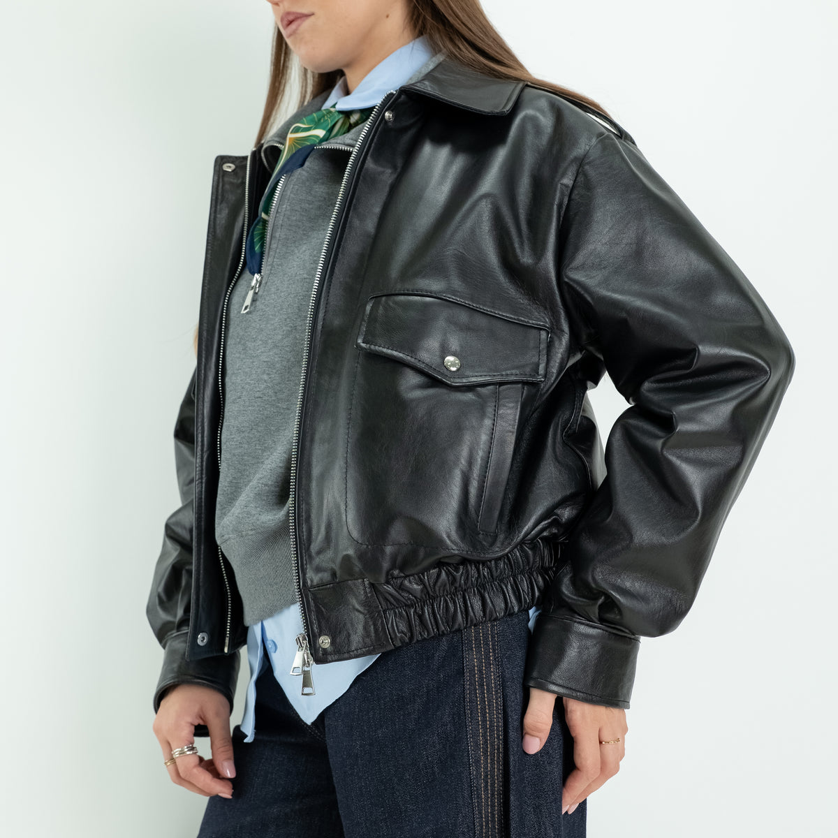 Chaqueta estilo motera para mujer en piel auténtica - Negro
