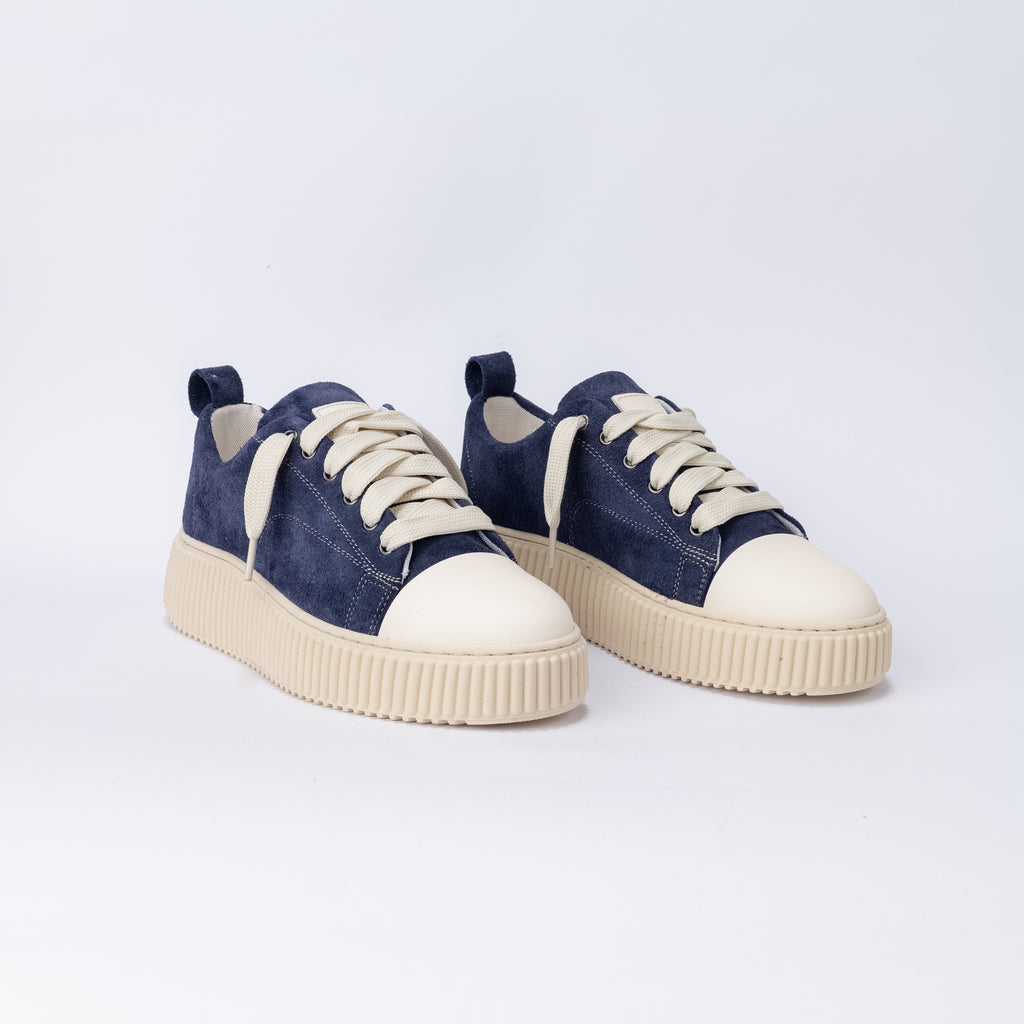 Suede Sneaker with Oversized Laces - Blue