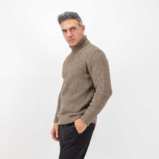 Maglione collo alto bouclè - Fango