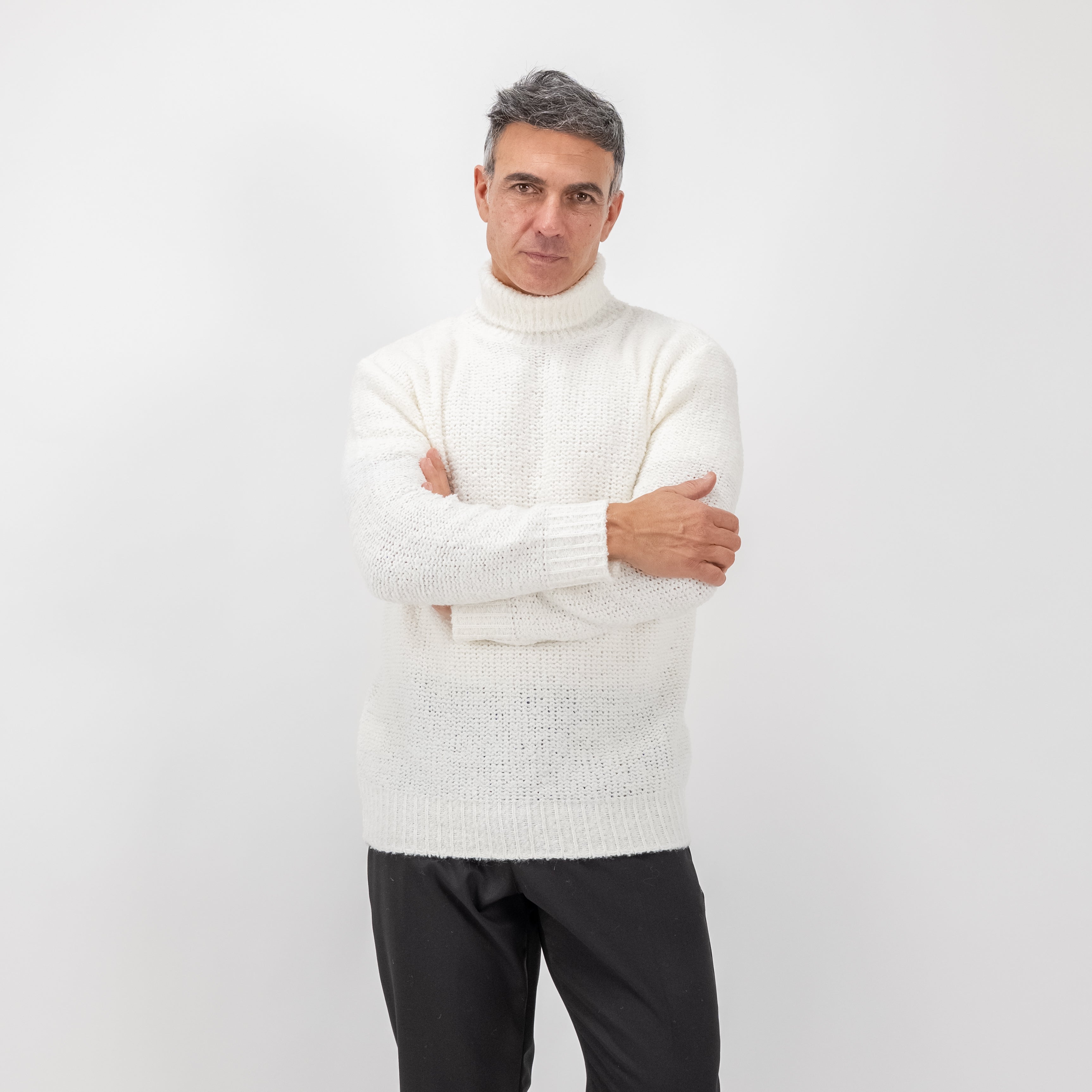 Maglione collo alto bouclè - Panna