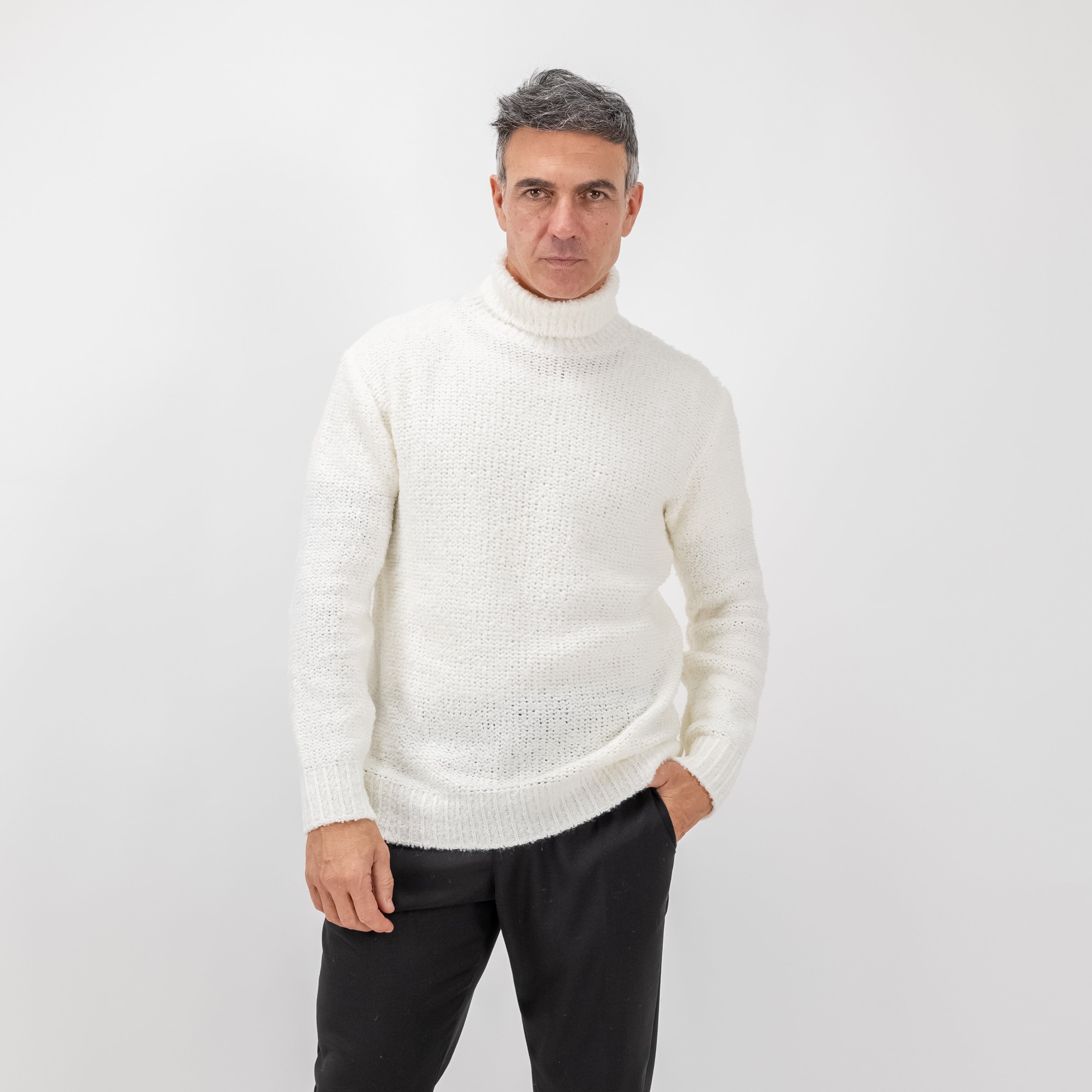 Maglione collo alto bouclè - Panna