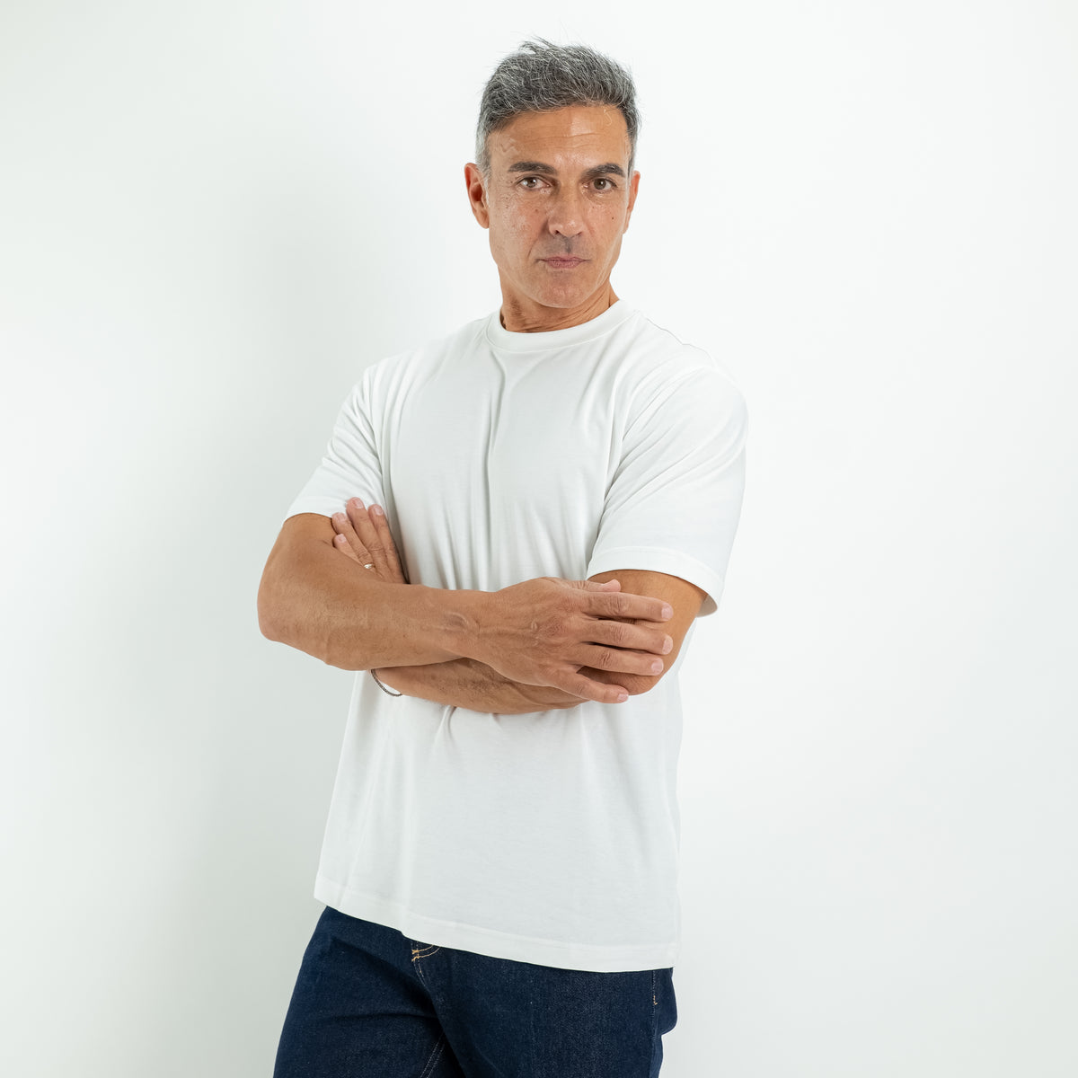 T-shirt con colletto a costina - Bianco