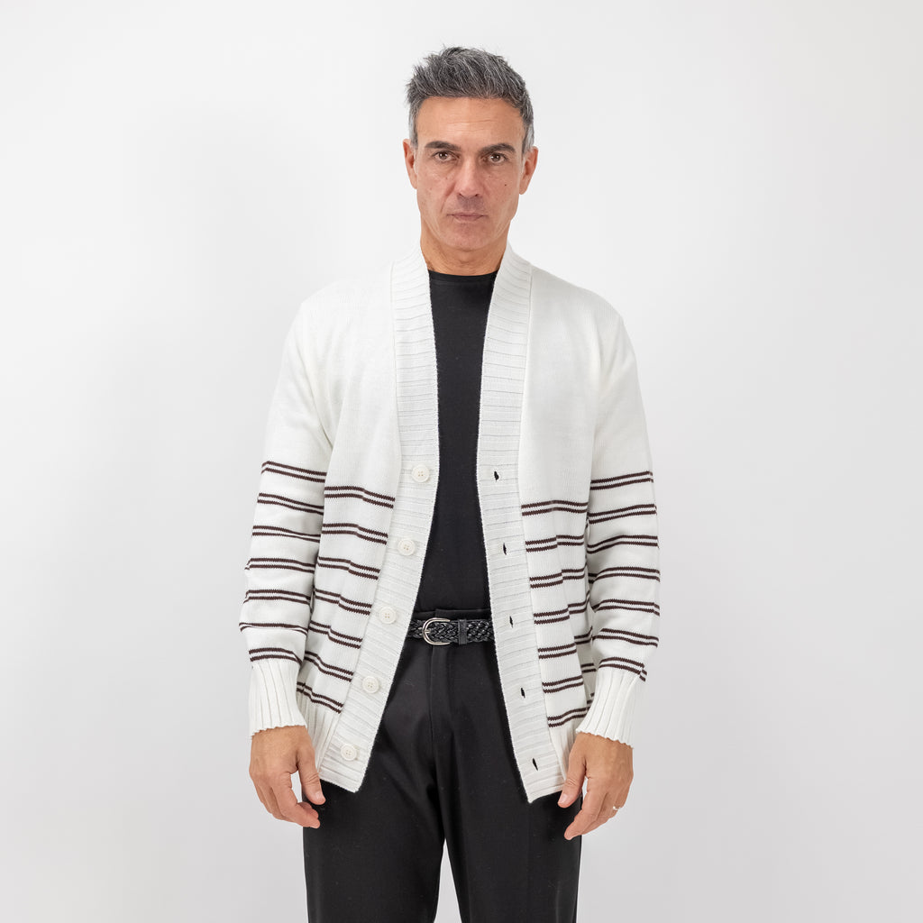 Striped Wool Blend Cardigan Jacket - White
