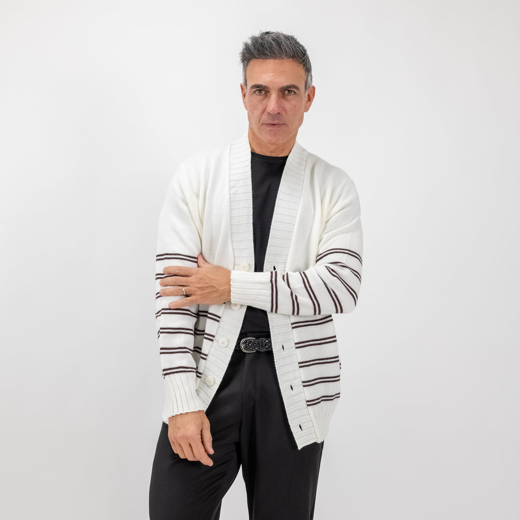 Striped Wool Blend Cardigan Jacket - White