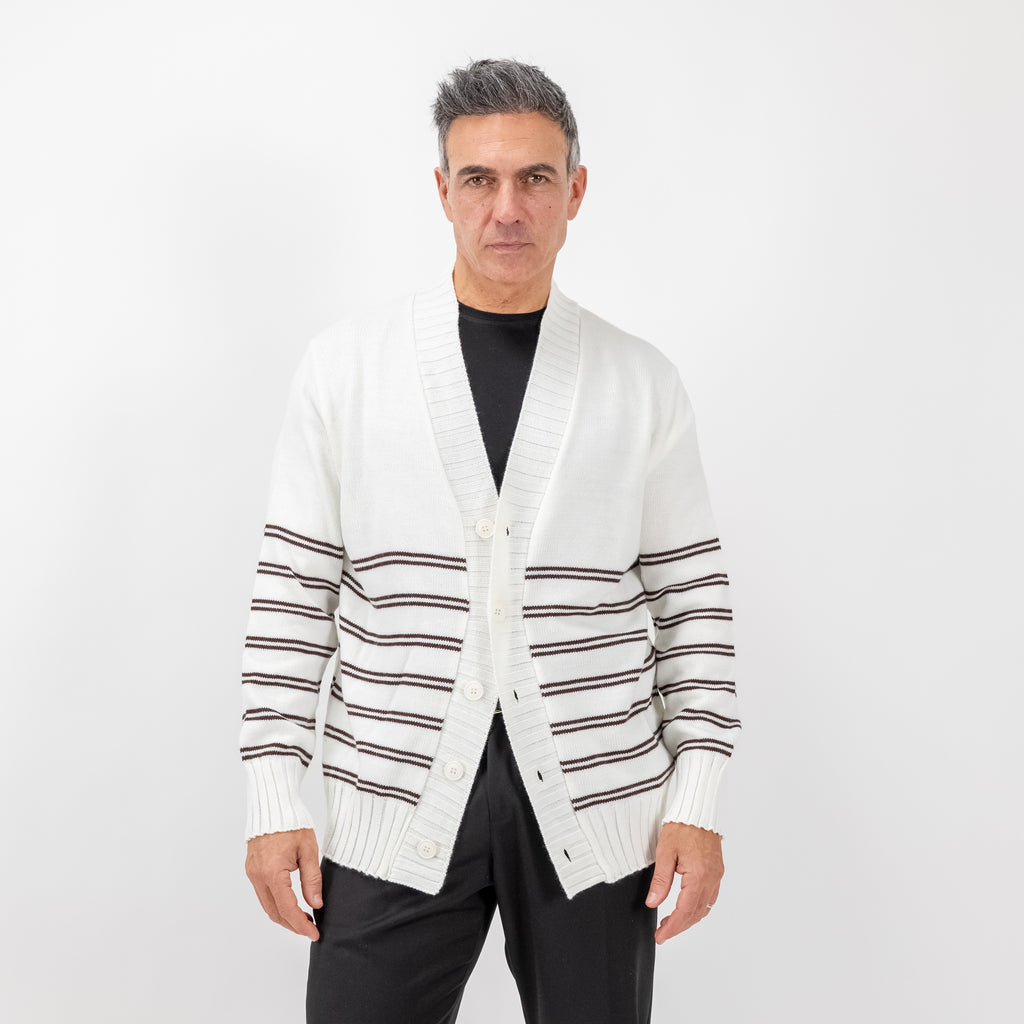 Striped Wool Blend Cardigan Jacket - White