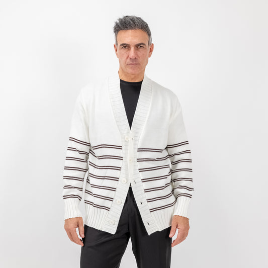 Cardigan a giacca a righe in misto lana - Bianco