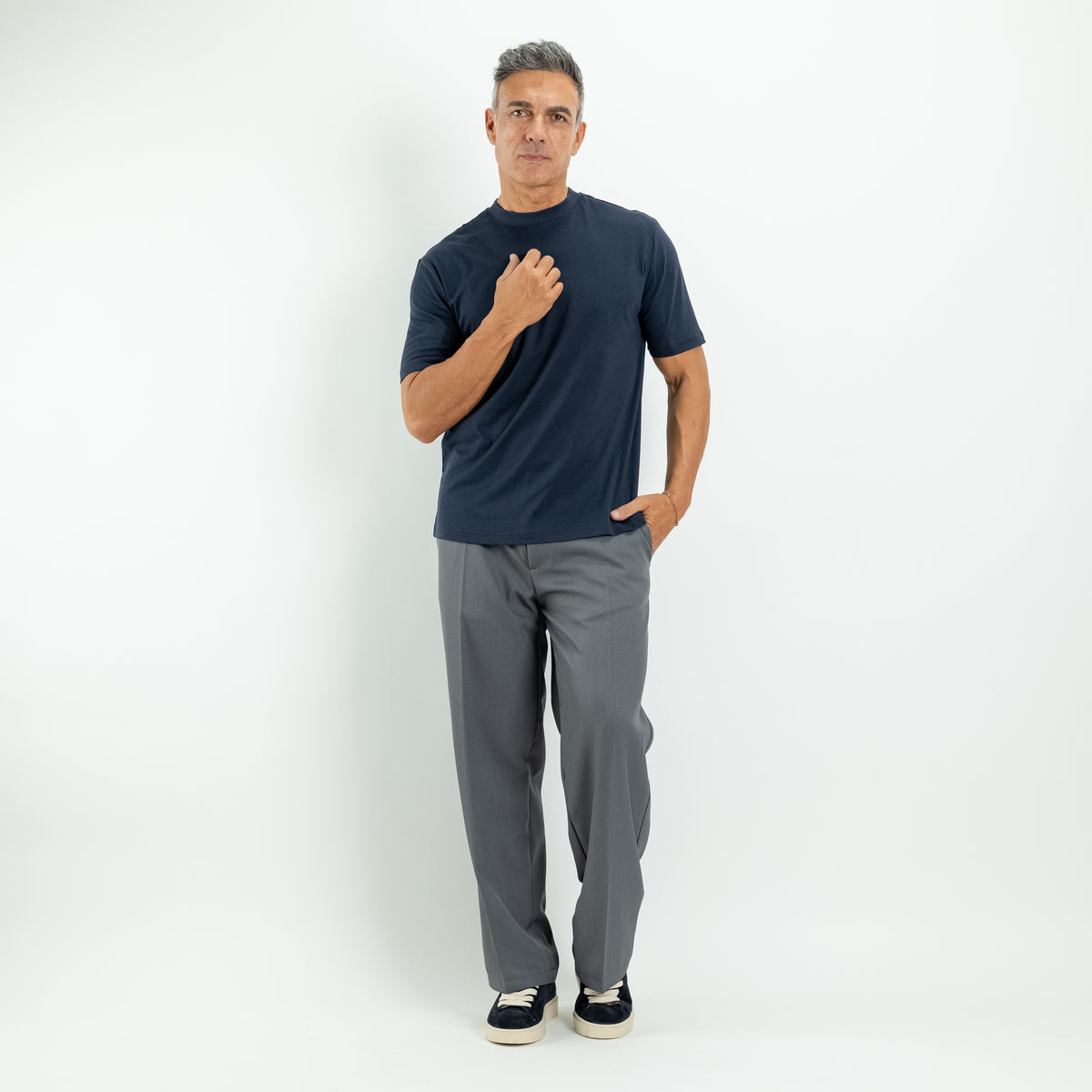 T-shirt con colletto a costina - Blu
