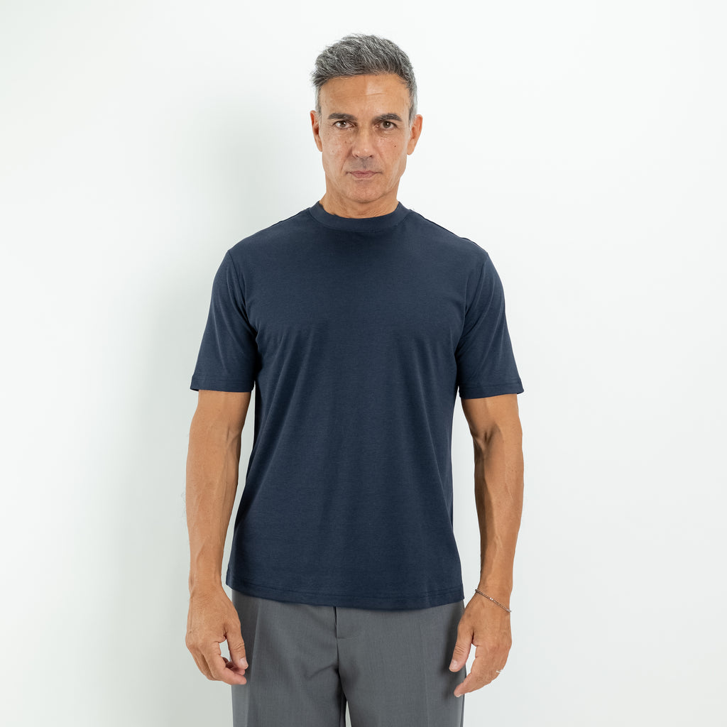 T-shirt con colletto a costina - Blu