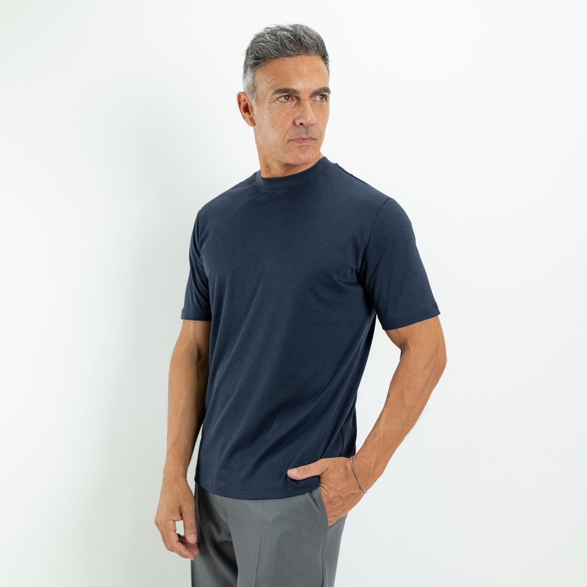 T-shirt con colletto a costina - Blu