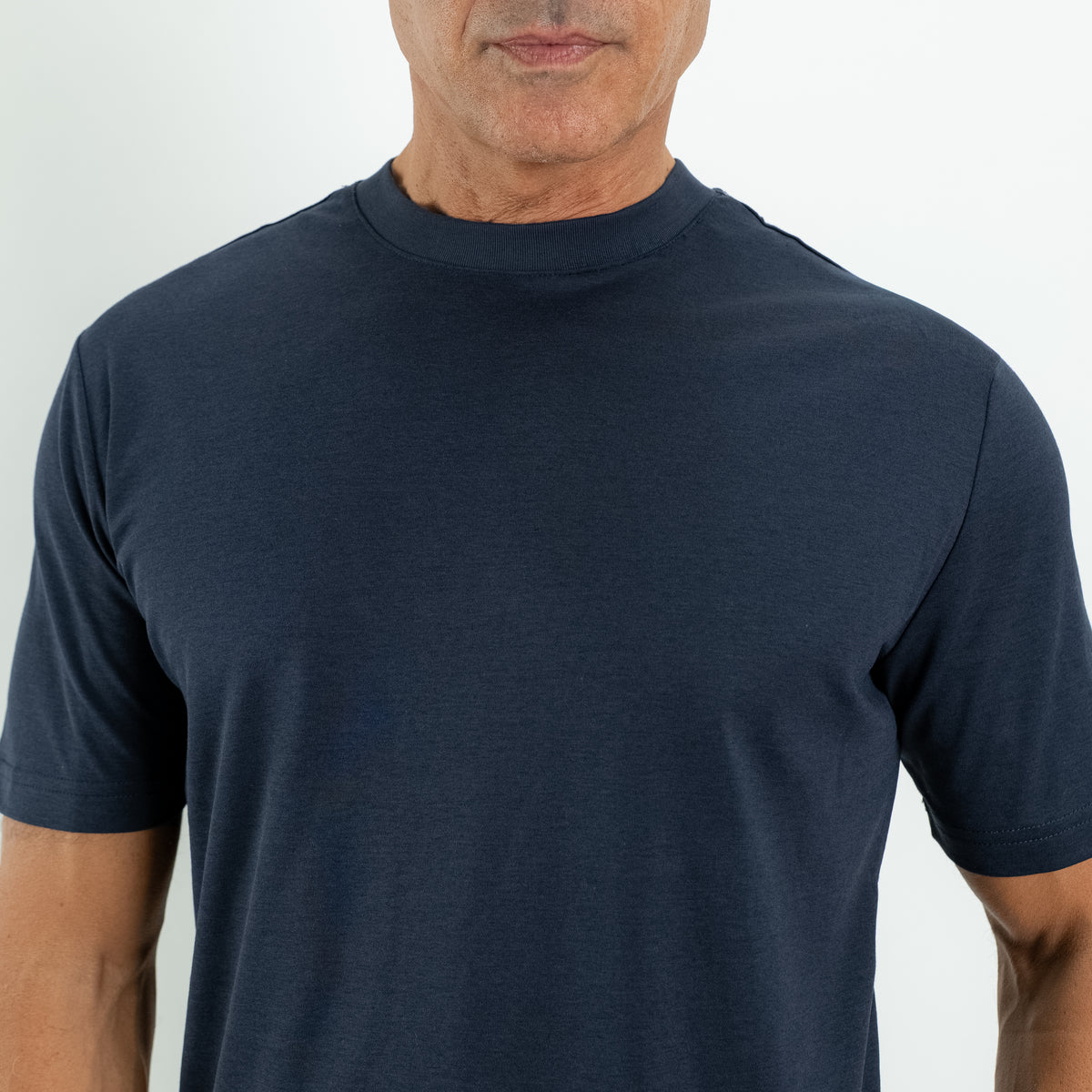 T-shirt con colletto a costina - Blu