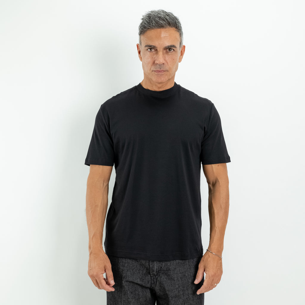 T-Shirt mit Rippkragen - Schwarz