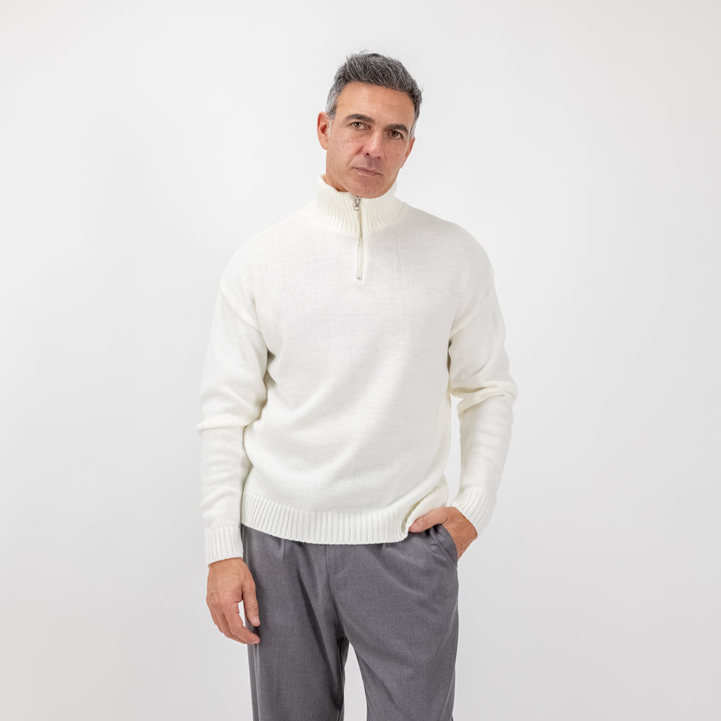 Lupetto con mezza zip in misto lana - Panna