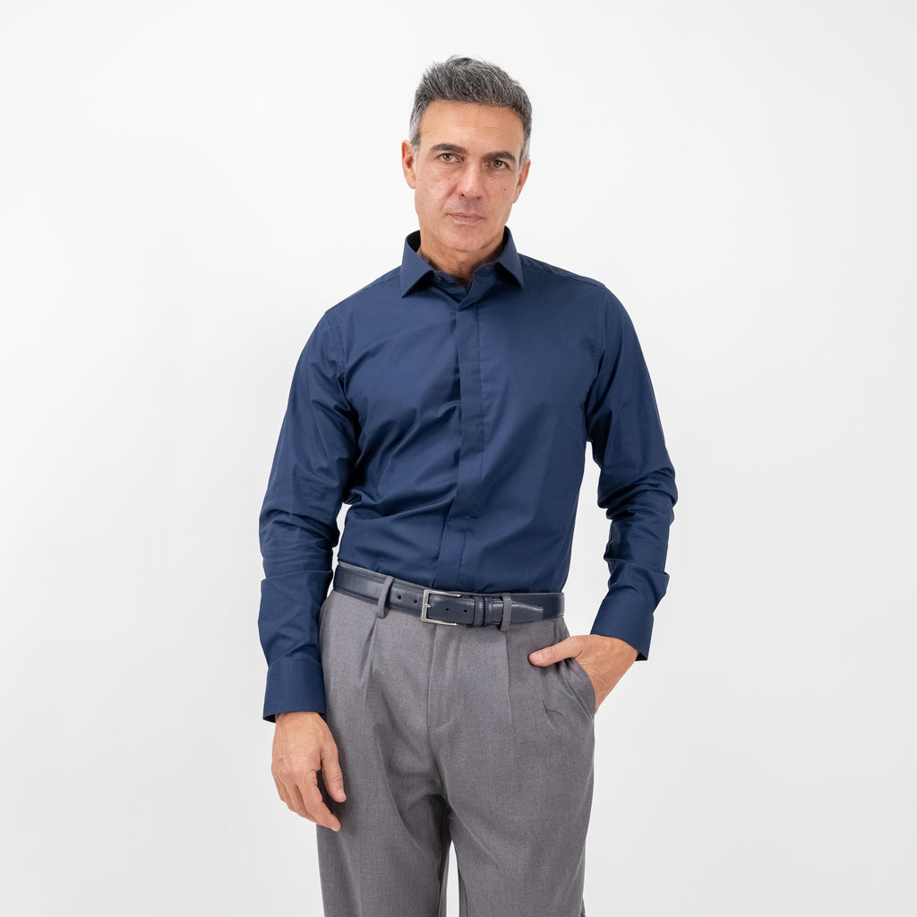 Camicia sartoriale con fintone coperto - Blu