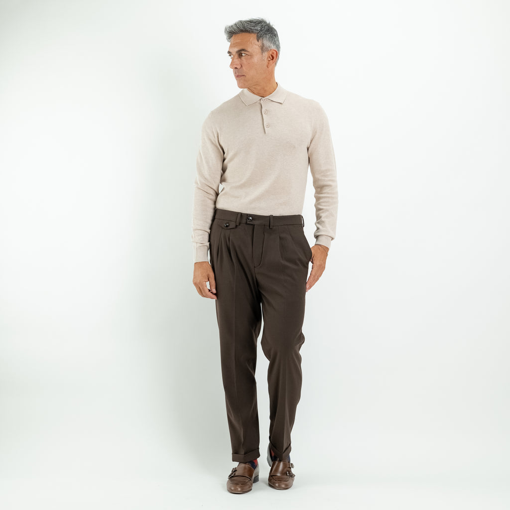 Maßgeschneiderte Hose mit doppelten Bundfalten – Dunkelbraun