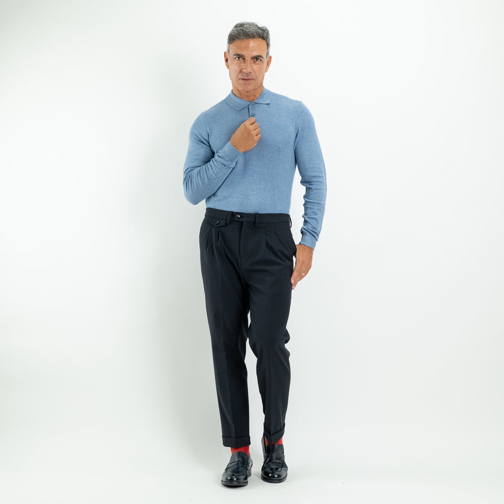 Maßgeschneiderte Hose mit doppelten Bundfalten – Blau
