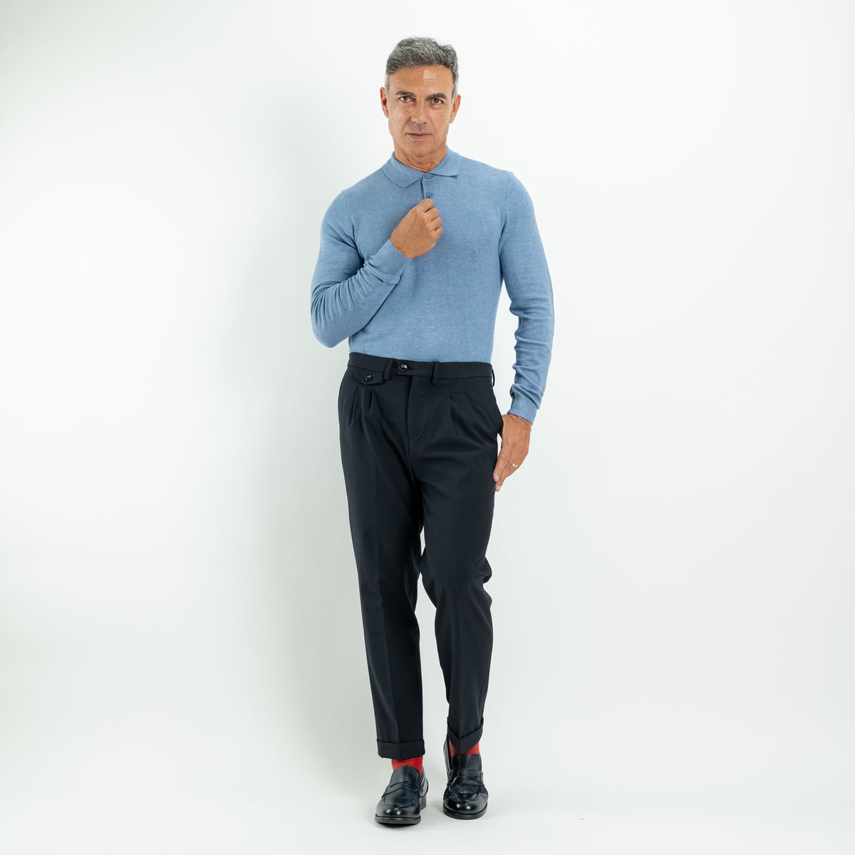 Maßgeschneiderte Hose mit doppelten Bundfalten – Blau