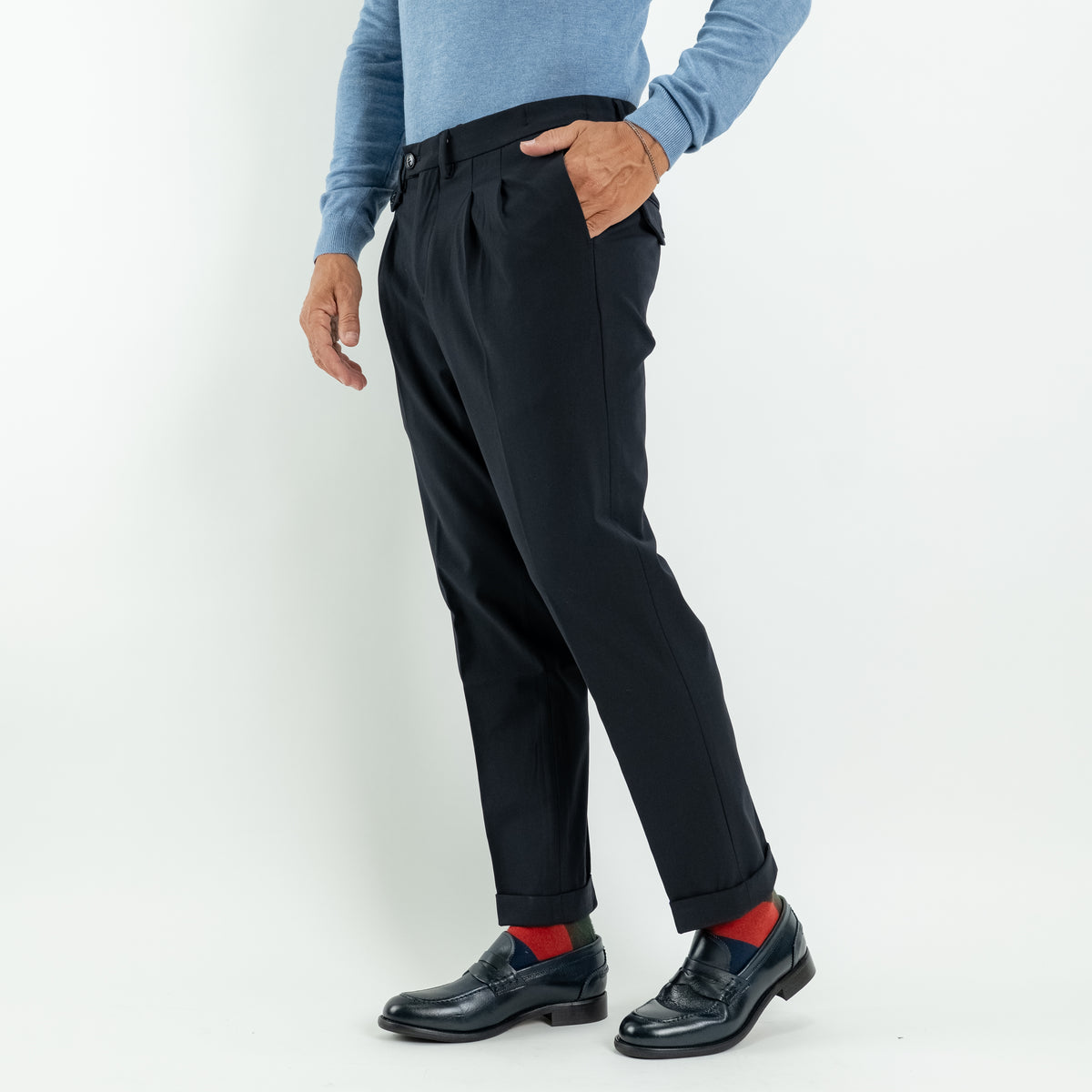 Maßgeschneiderte Hose mit doppelten Bundfalten – Blau