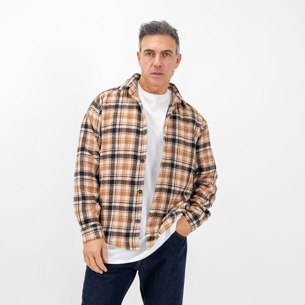 Camisa de cuadros de mezcla de lana - Naranja 