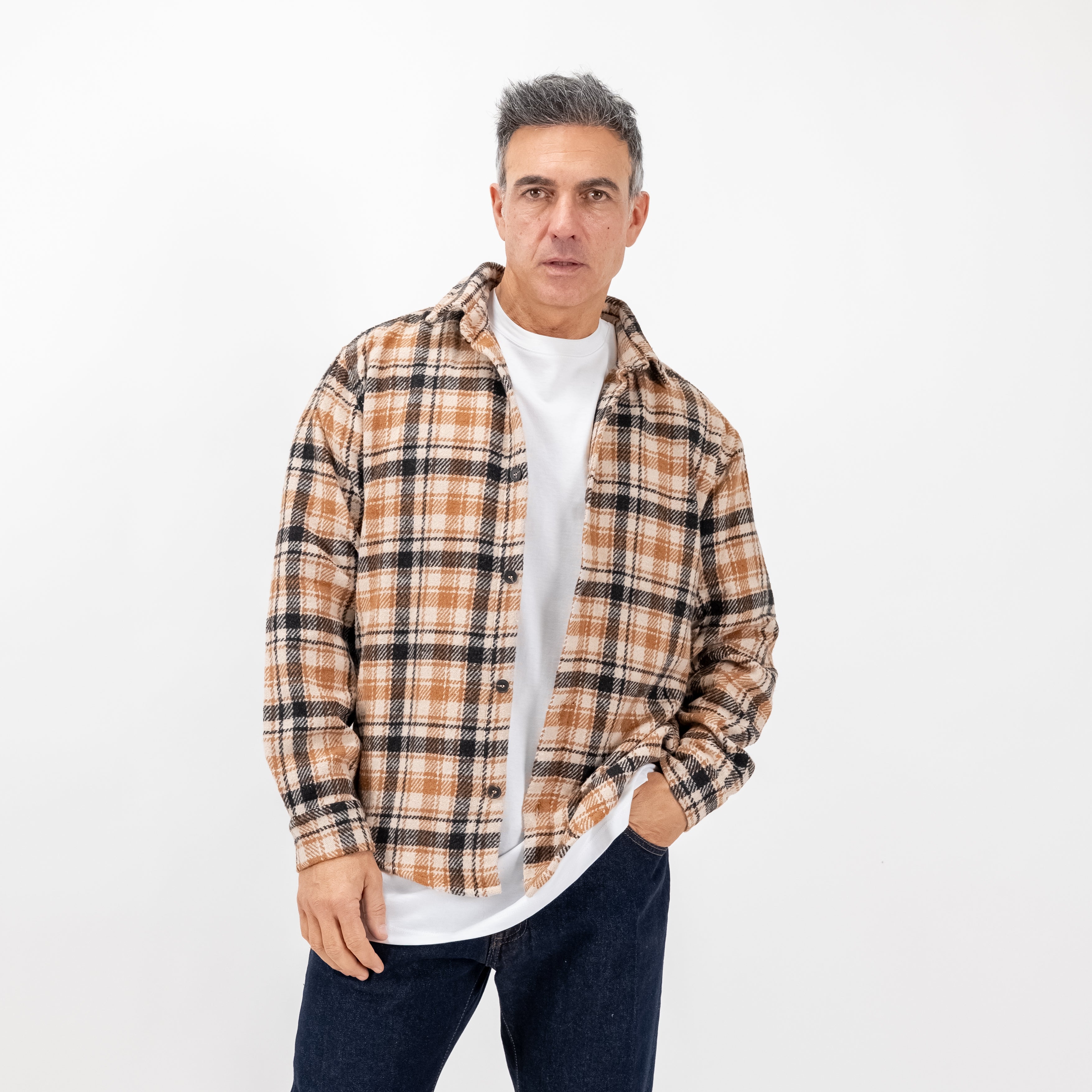 Camisa de cuadros de mezcla de lana - Naranja 