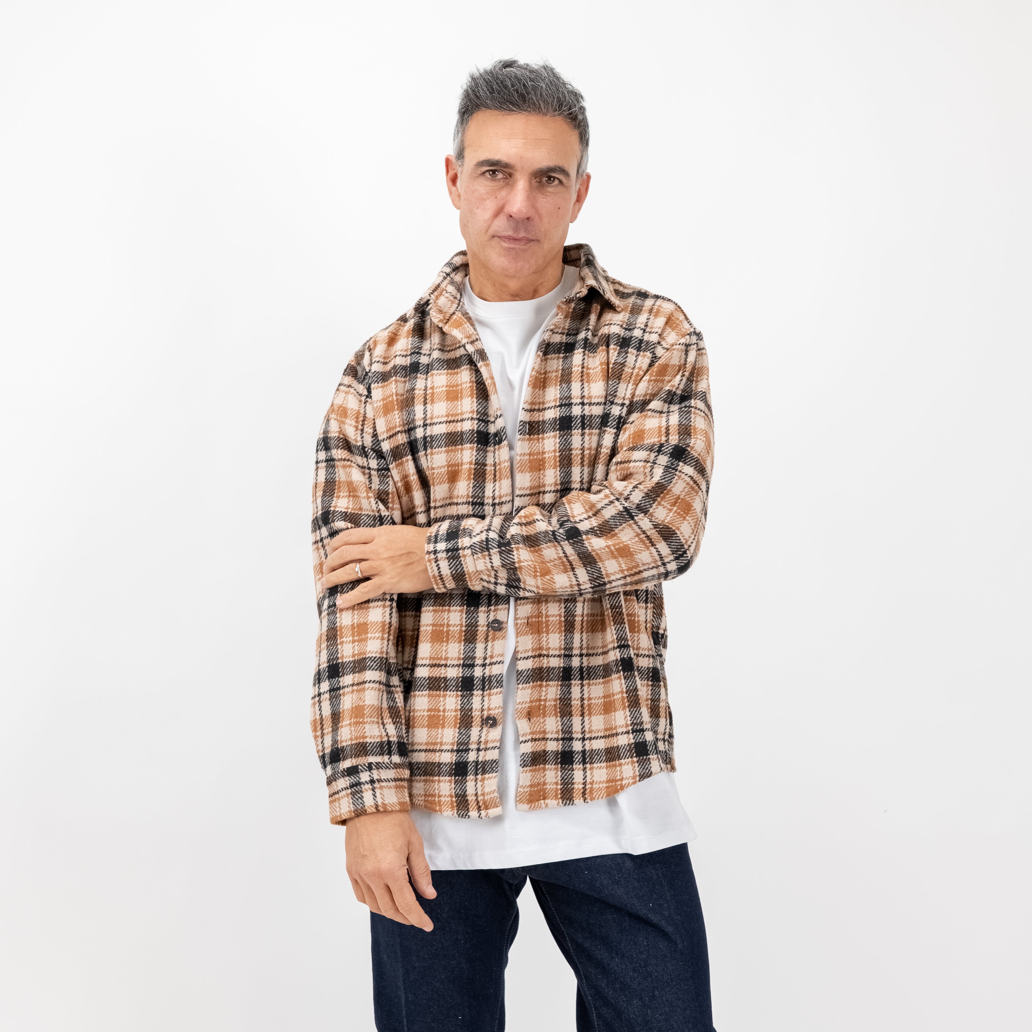 Camisa de cuadros de mezcla de lana - Naranja 