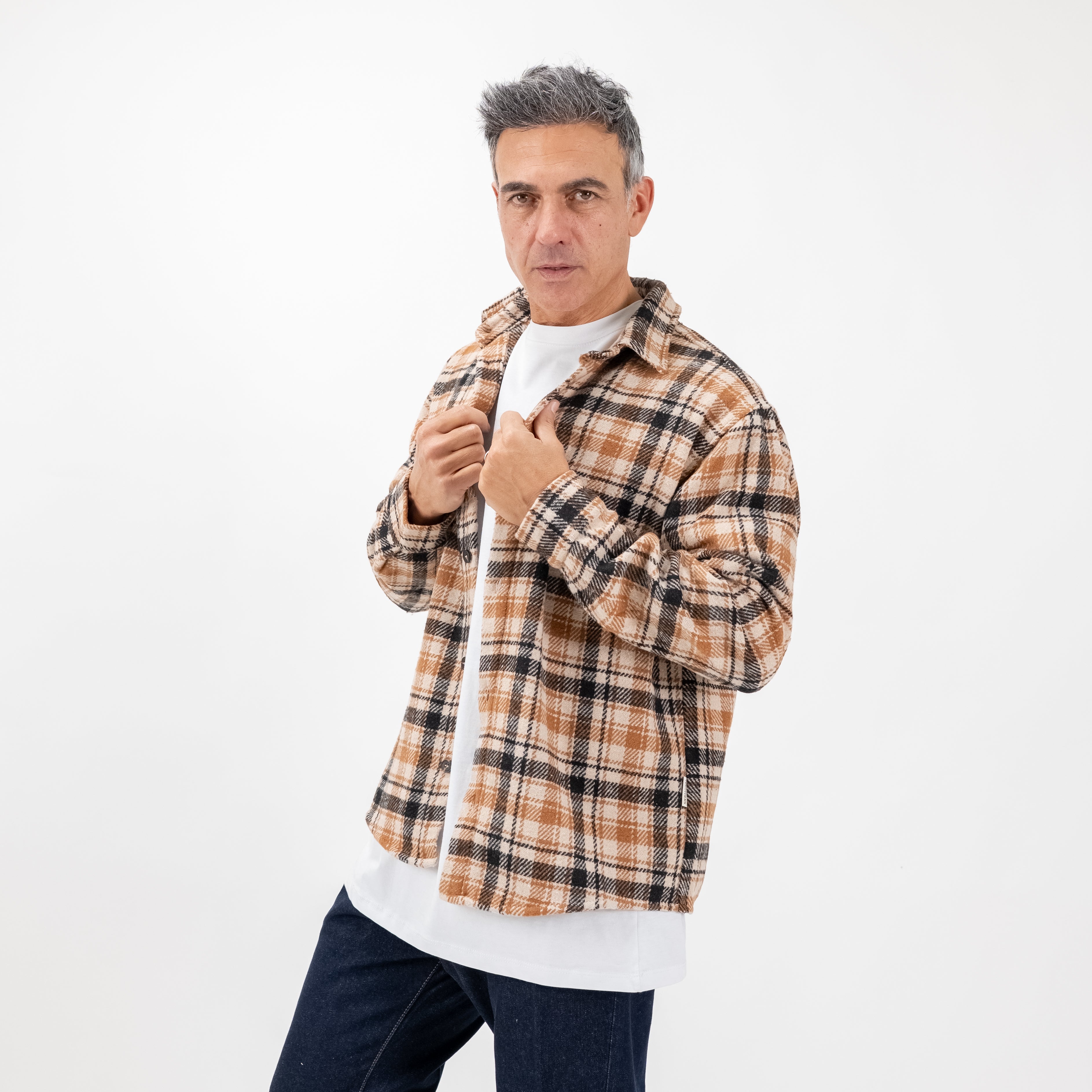 Camisa de cuadros de mezcla de lana - Naranja 