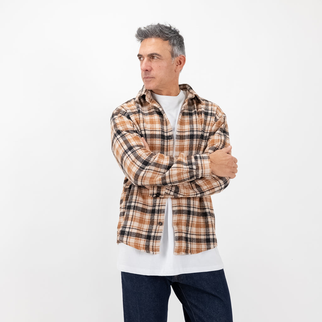 Camisa de cuadros de mezcla de lana - Naranja 