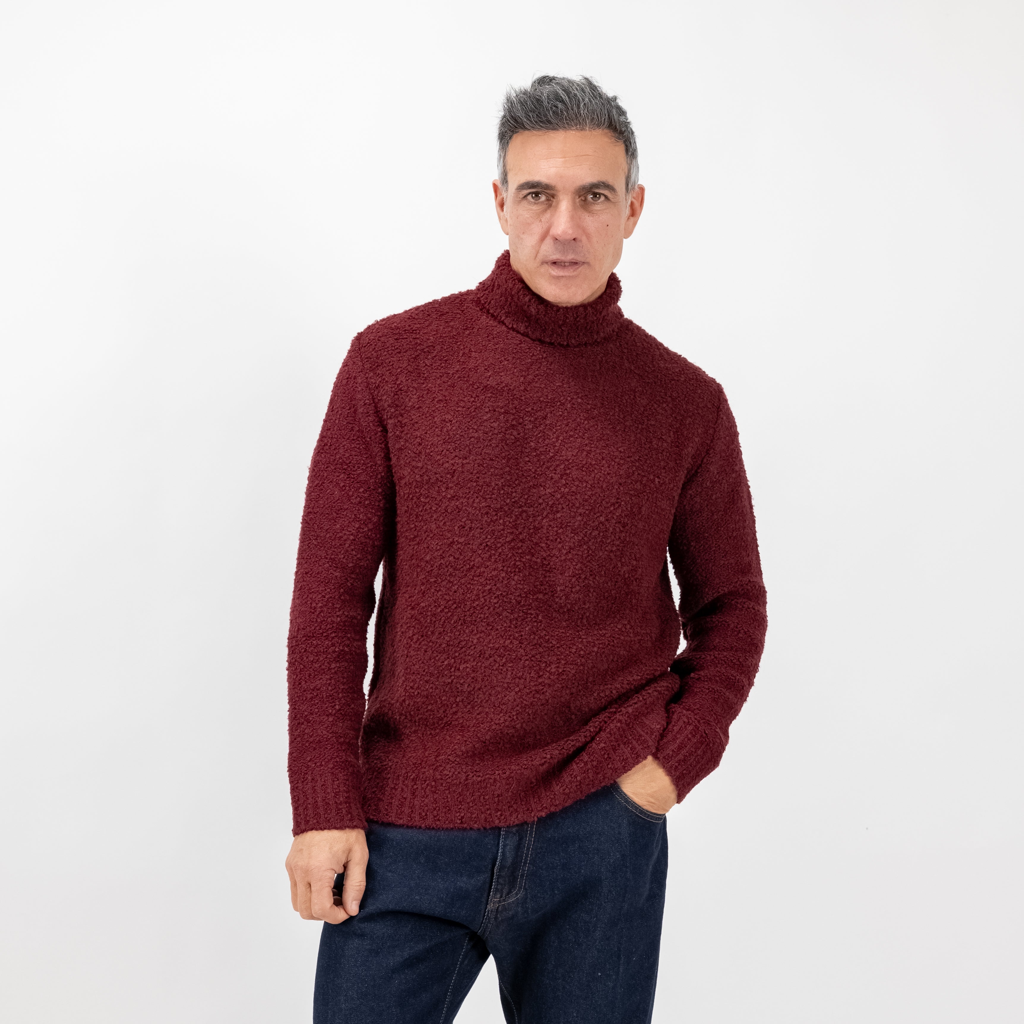 Maglione collo alto bouclè - Bordeaux