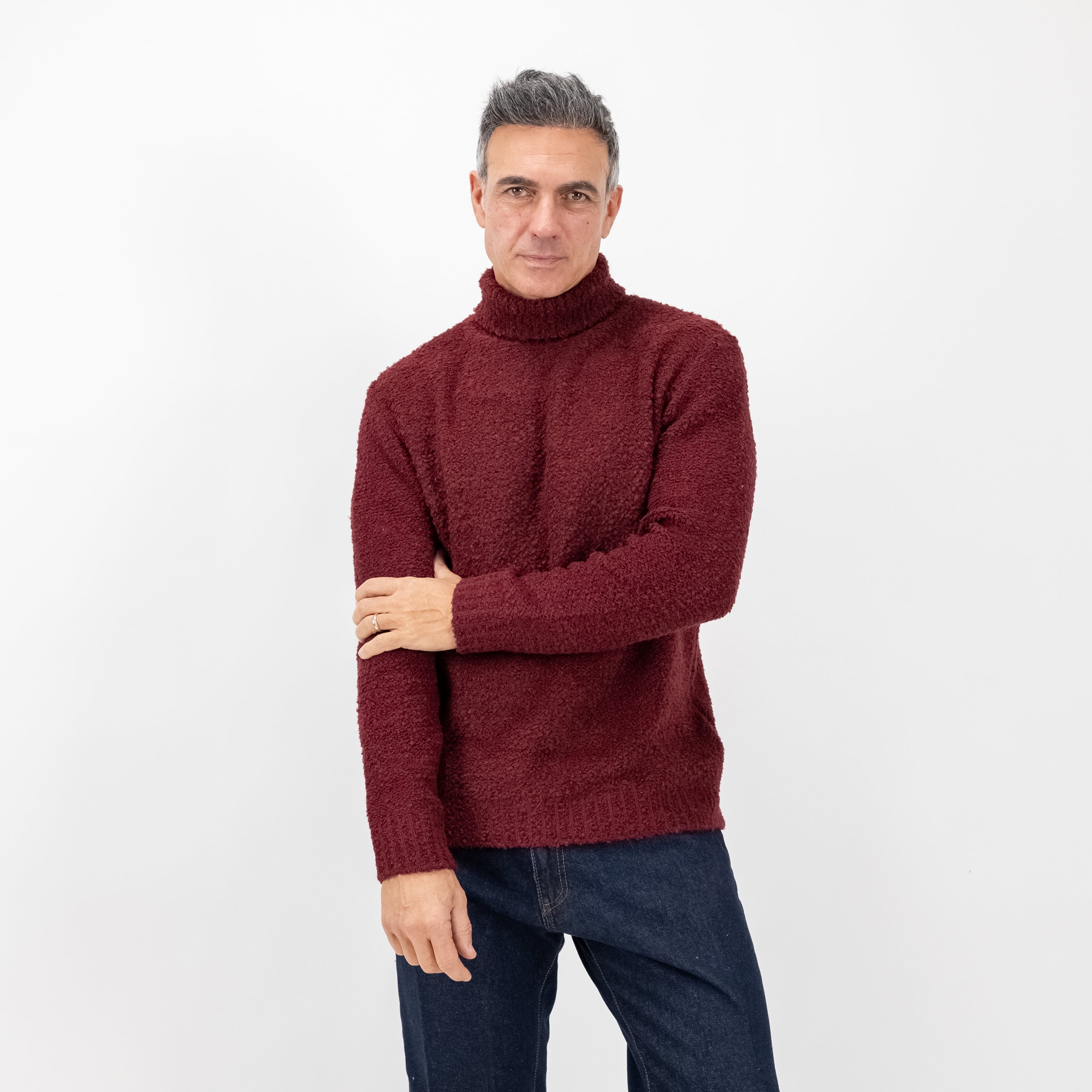 Maglione collo alto bouclè - Bordeaux