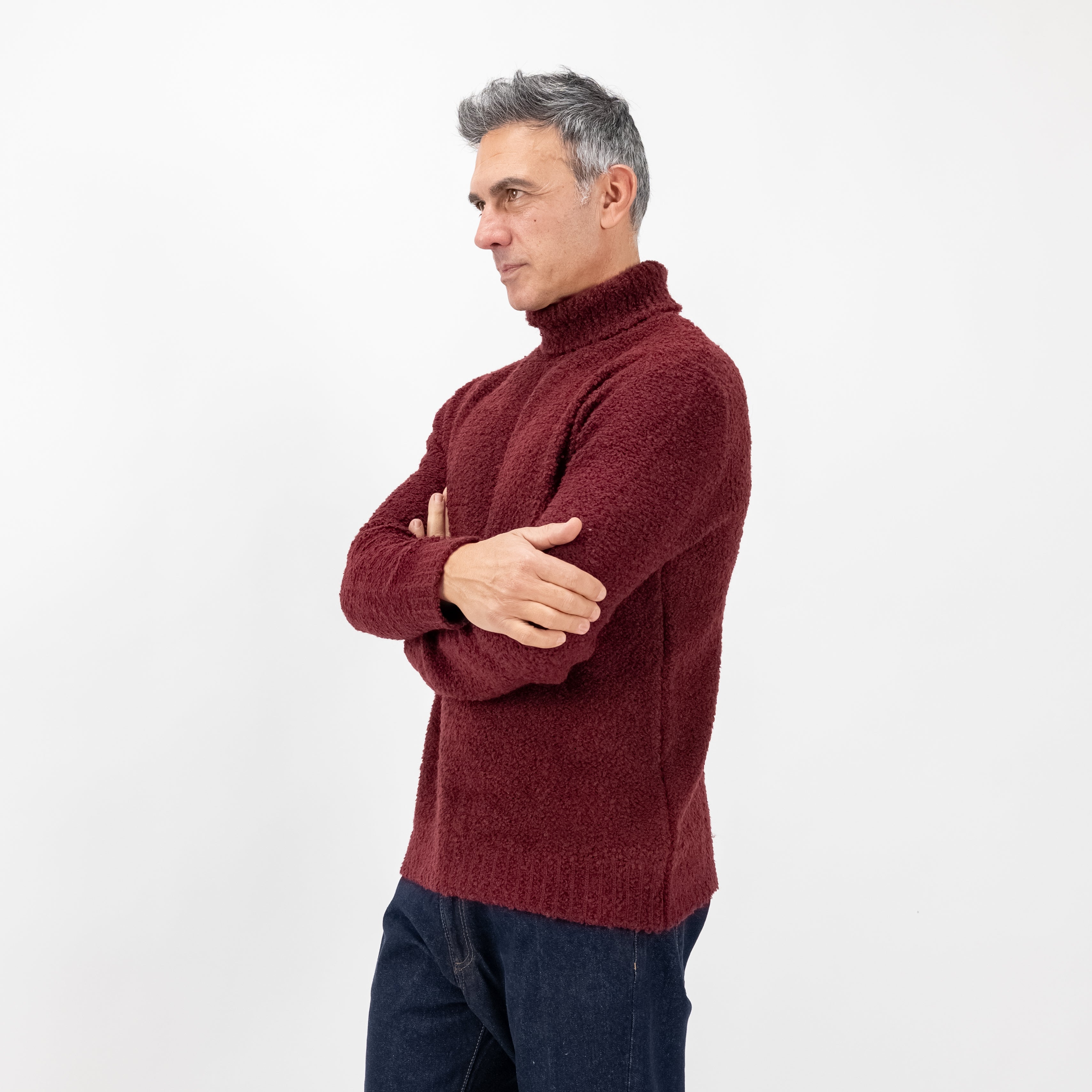 Maglione collo alto bouclè - Bordeaux