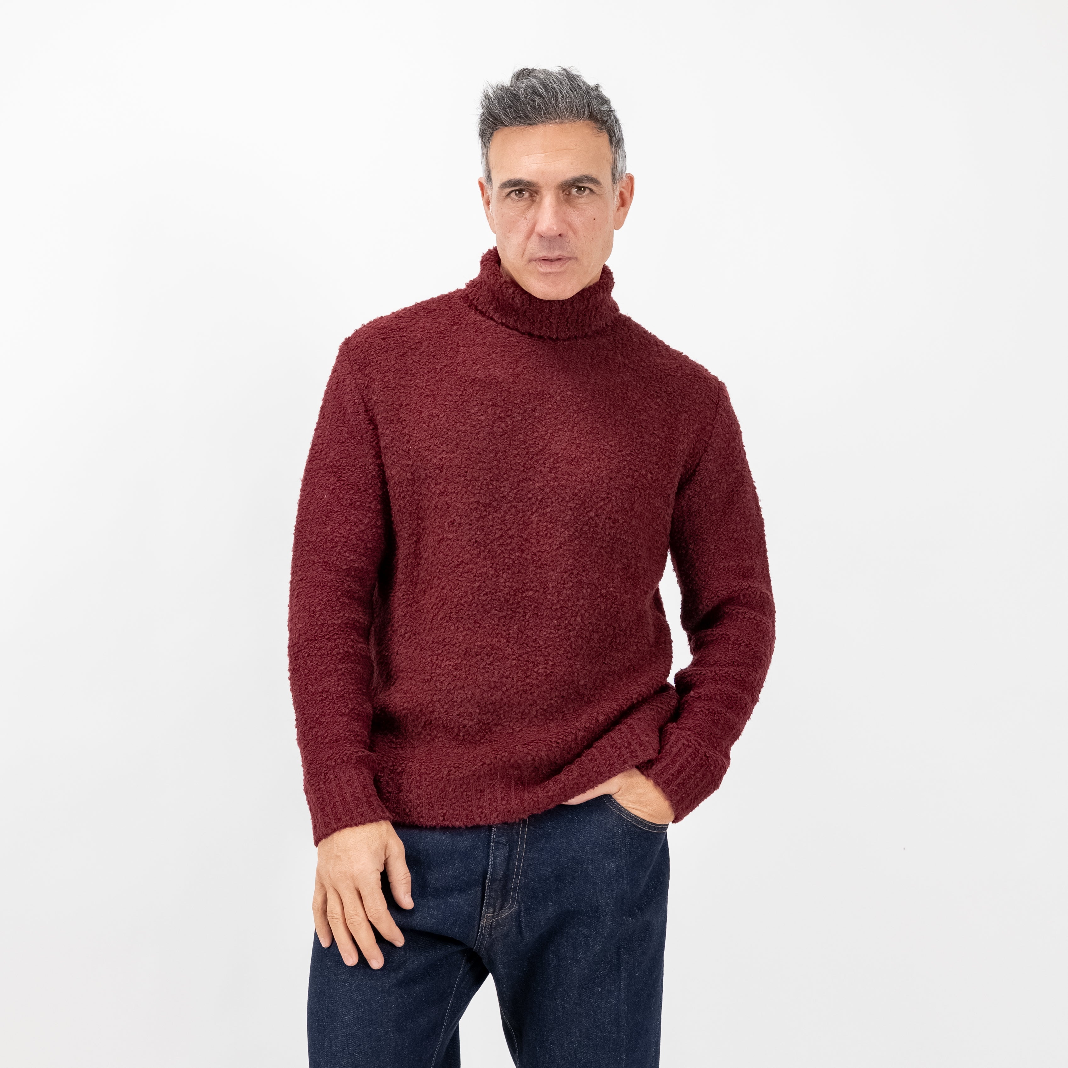 Maglione collo alto bouclè - Bordeaux