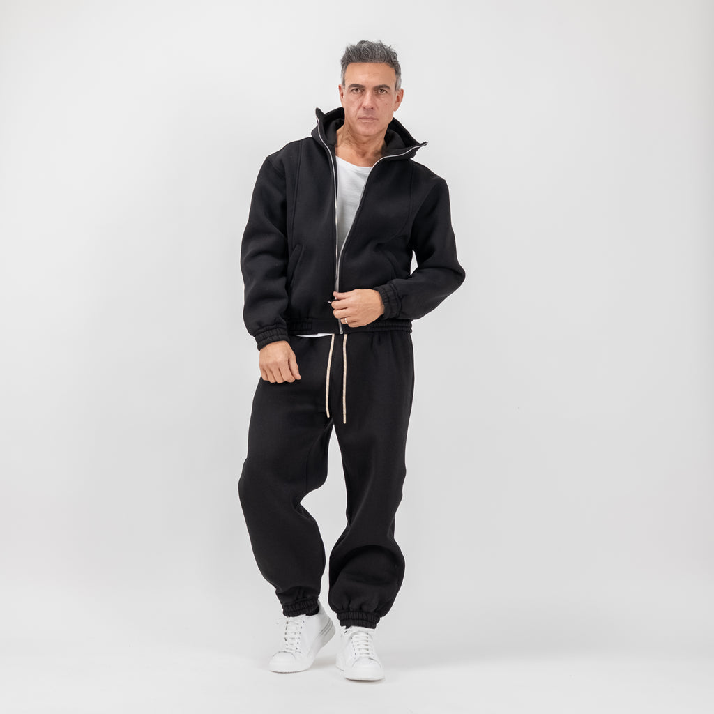Chándal con sudadera con cremallera y pantalón cómodo - Negro