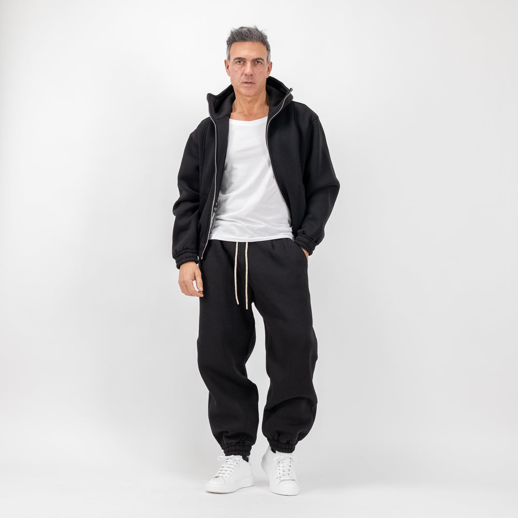 Chándal con sudadera con cremallera y pantalón cómodo - Negro