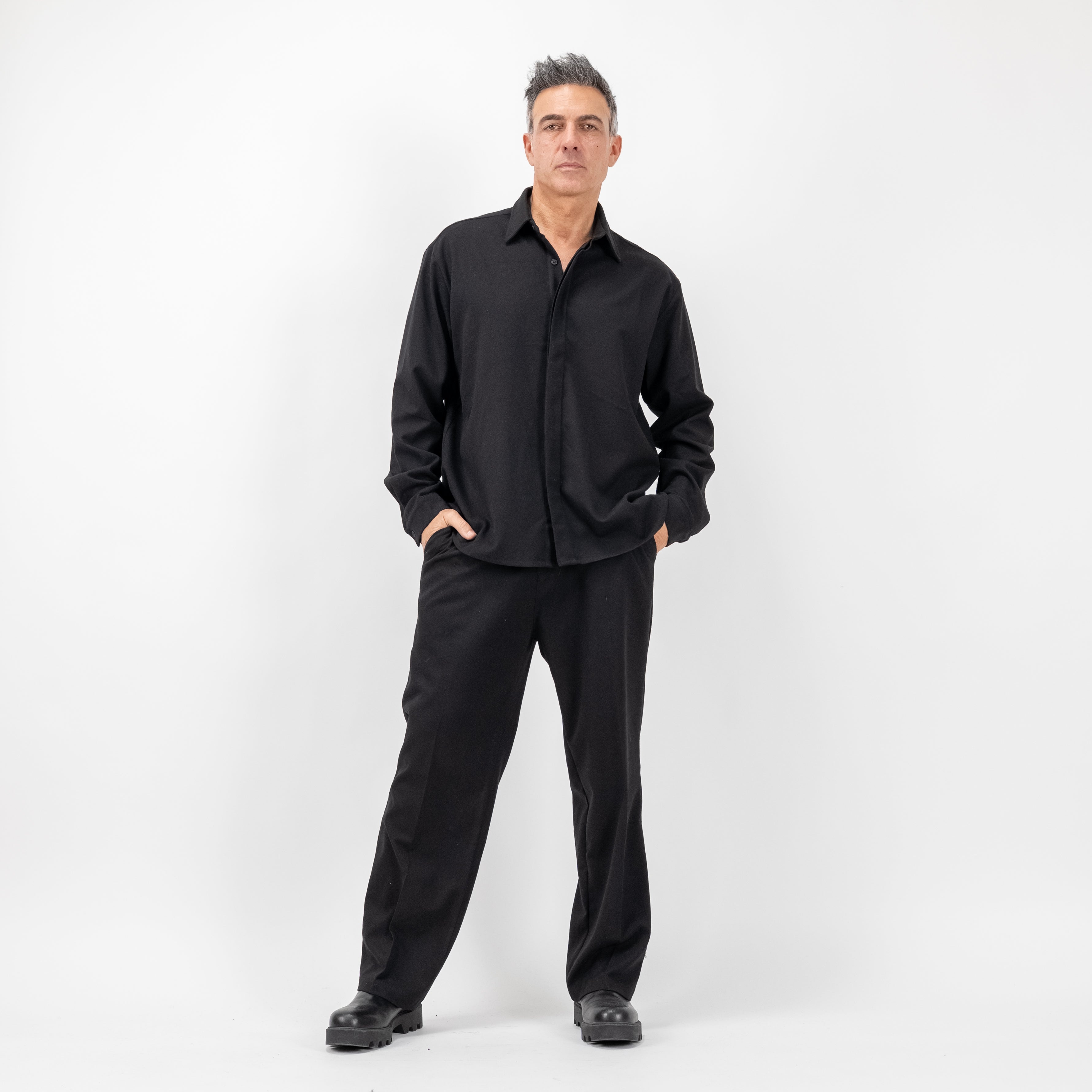 Coordinato con camicia fintone coperto - Nero