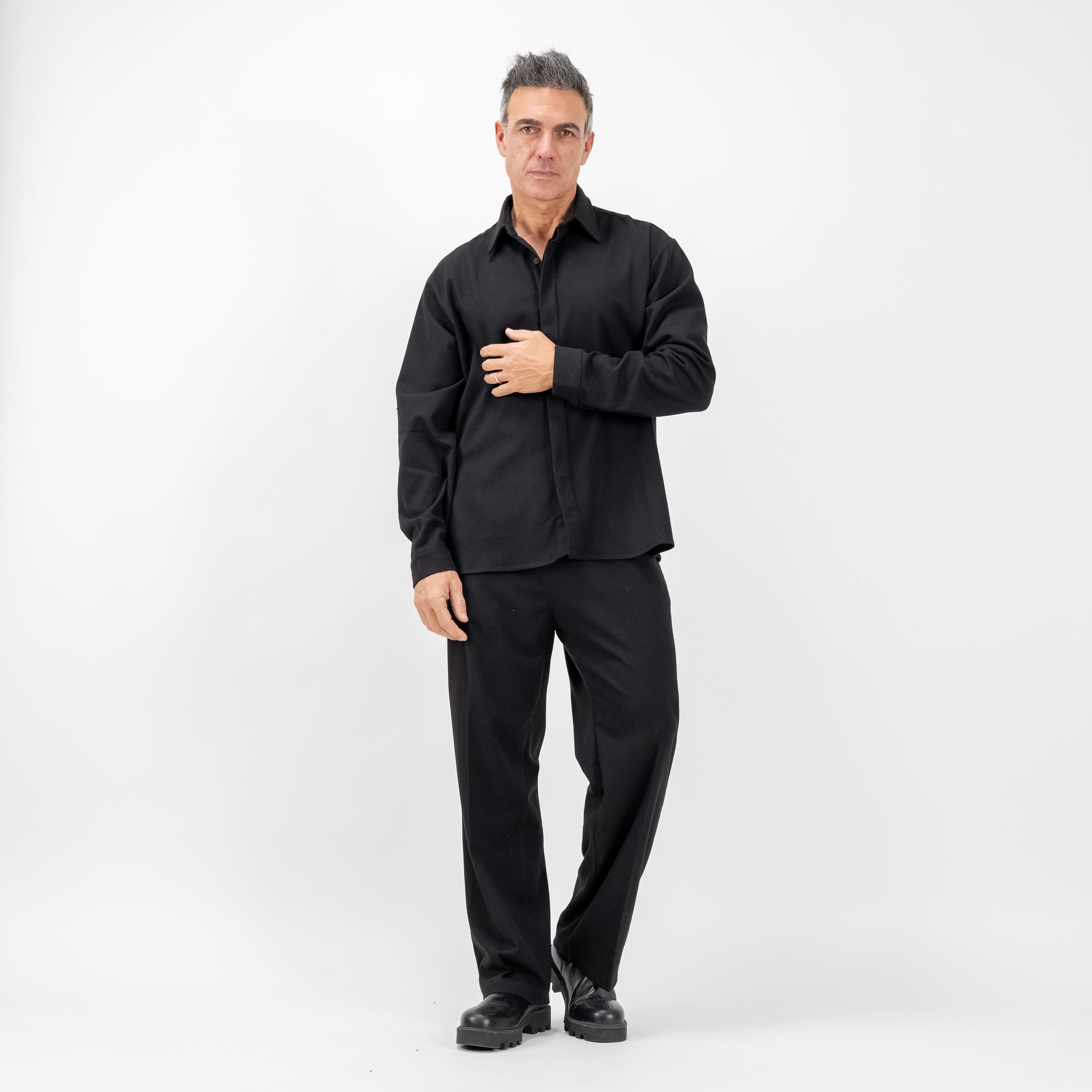 Coordinato con camicia fintone coperto - Nero