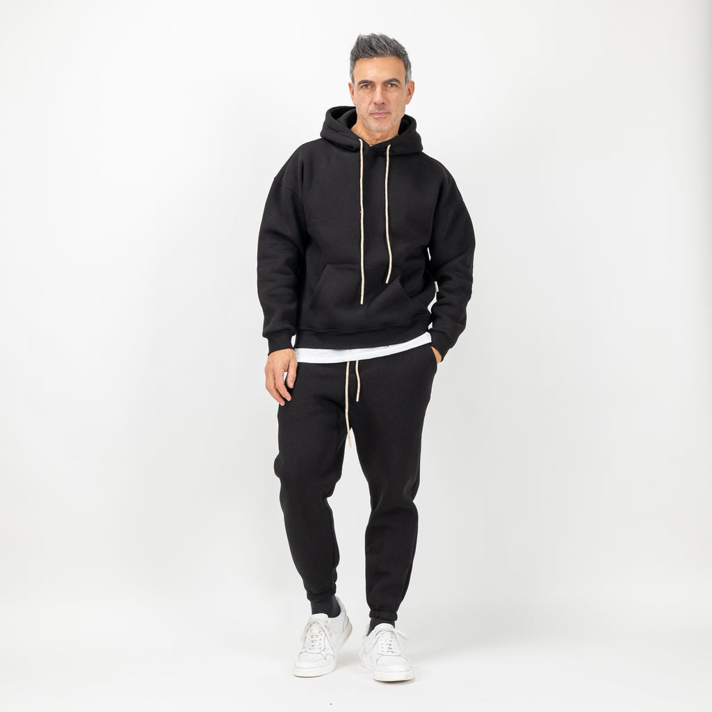 Tuta con felpa e pantalone con lacci - Nero