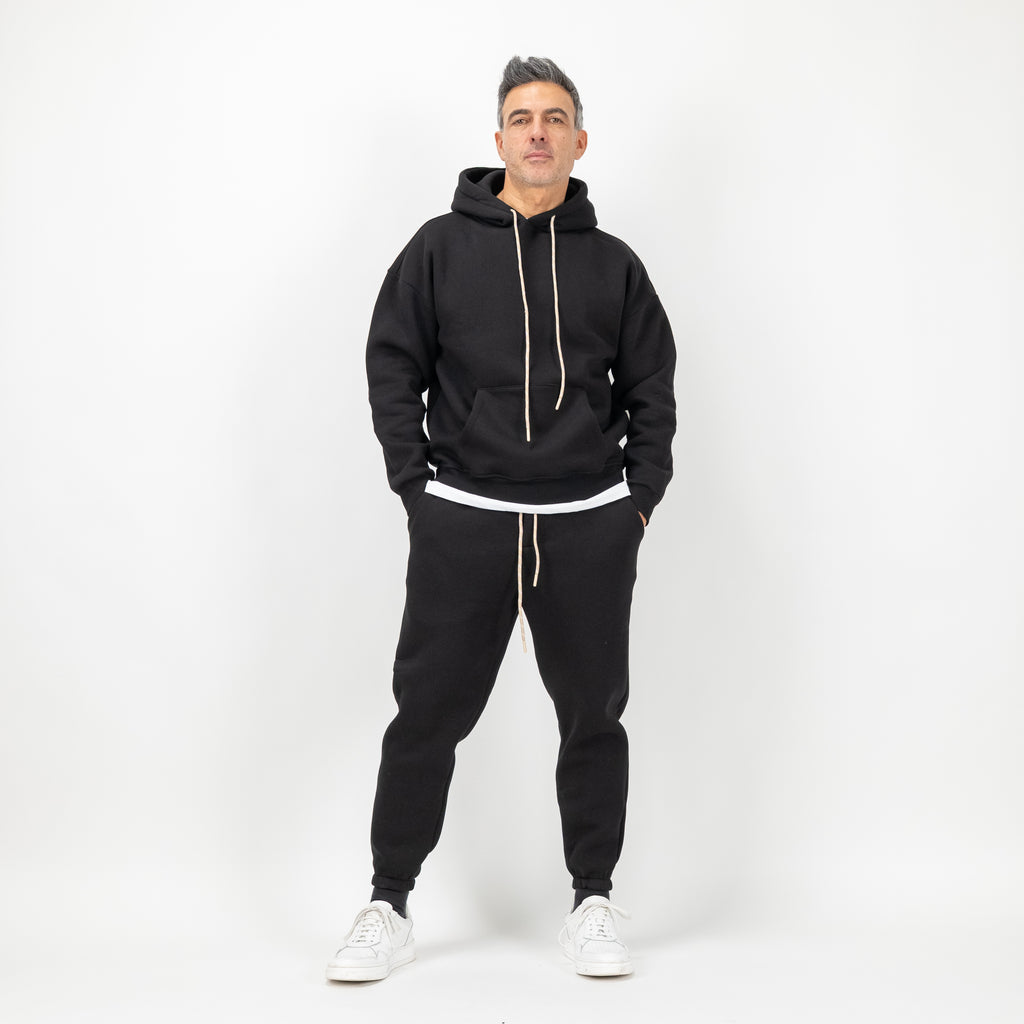 Tuta con felpa e pantalone con lacci - Nero