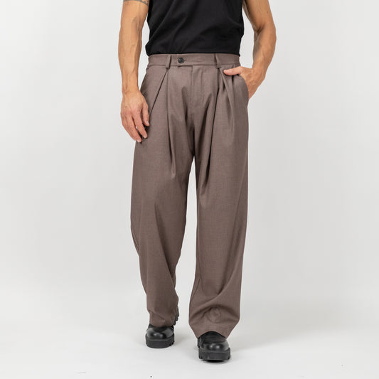 Pantalone palazzo con pinces larga - Tortora