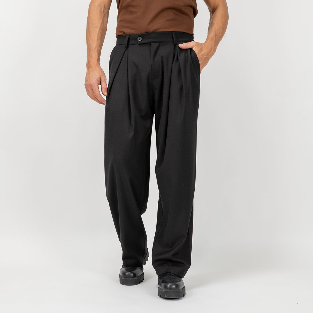Pantalone palazzo con pinces larga - Nero