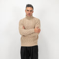 Maglione collo alto con trama a treccia - Beige