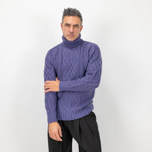Maglione collo alto con trama a treccia - Viola
