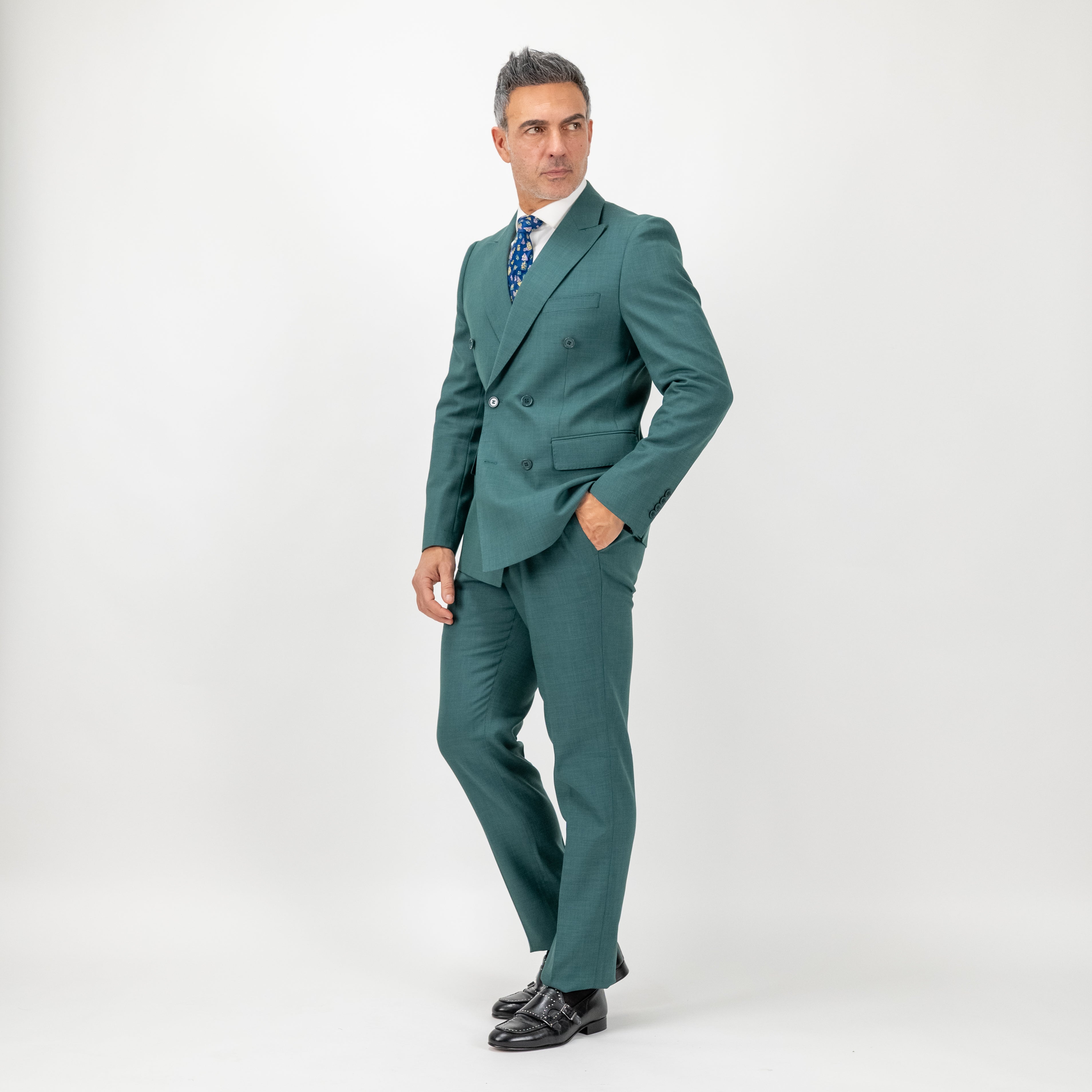 Traje cruzado melange - Verde